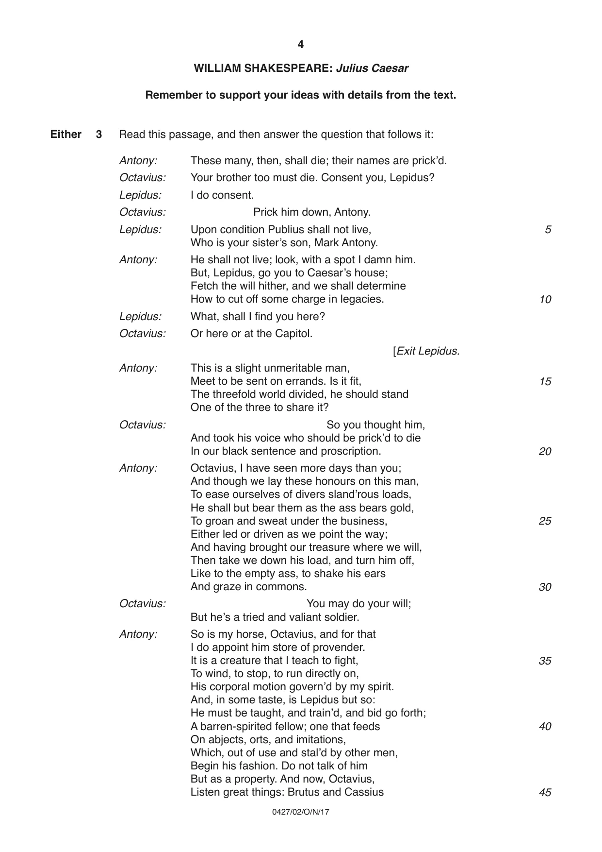 Cambridge IGCSE English - Literature (BES) 0427 2017 Oct/Nov Paper 2 · Variant 0 question paper, page 4 of 8