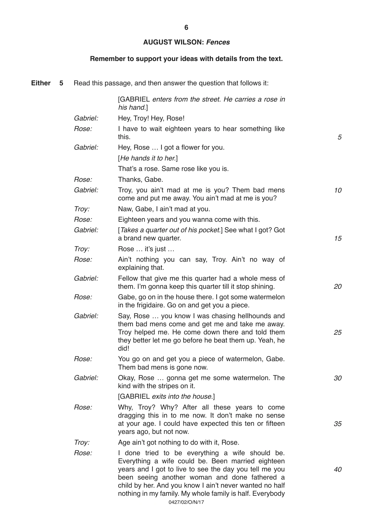 Cambridge IGCSE English - Literature (BES) 0427 2017 Oct/Nov Paper 2 · Variant 0 question paper, page 6 of 8