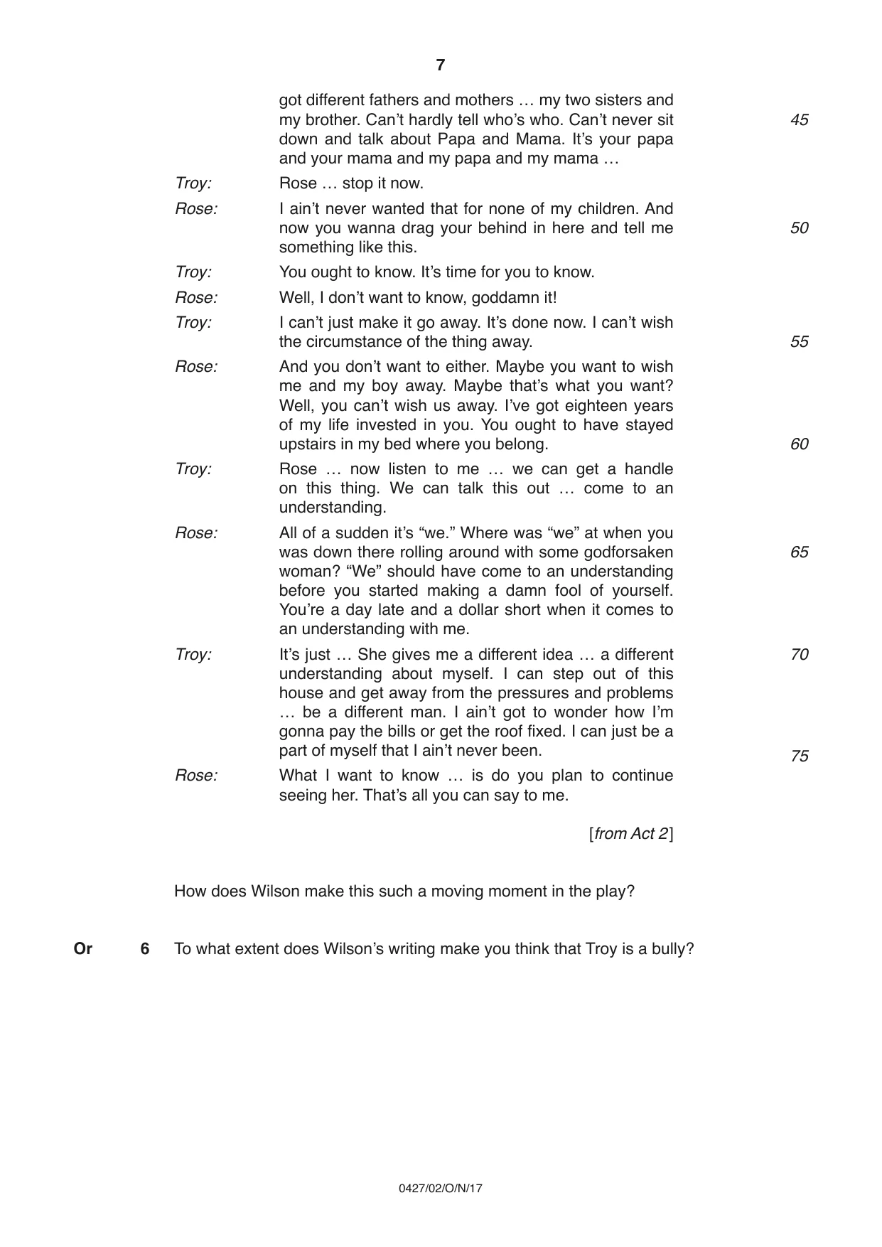 Cambridge IGCSE English - Literature (BES) 0427 2017 Oct/Nov Paper 2 · Variant 0 question paper, page 7 of 8