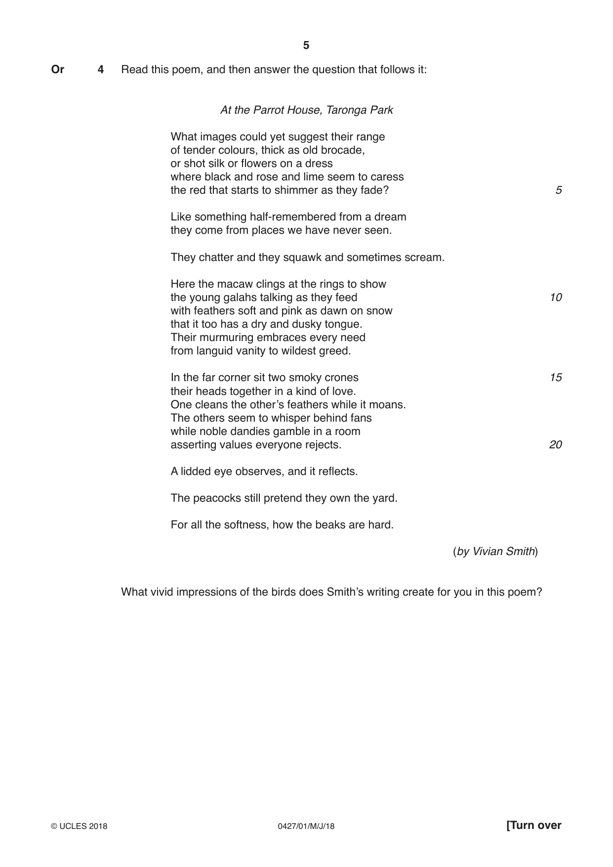 Cambridge IGCSE English - Literature (BES) 0427 2018 May/June Paper 1 · Variant 0 question paper, page 5 of 16