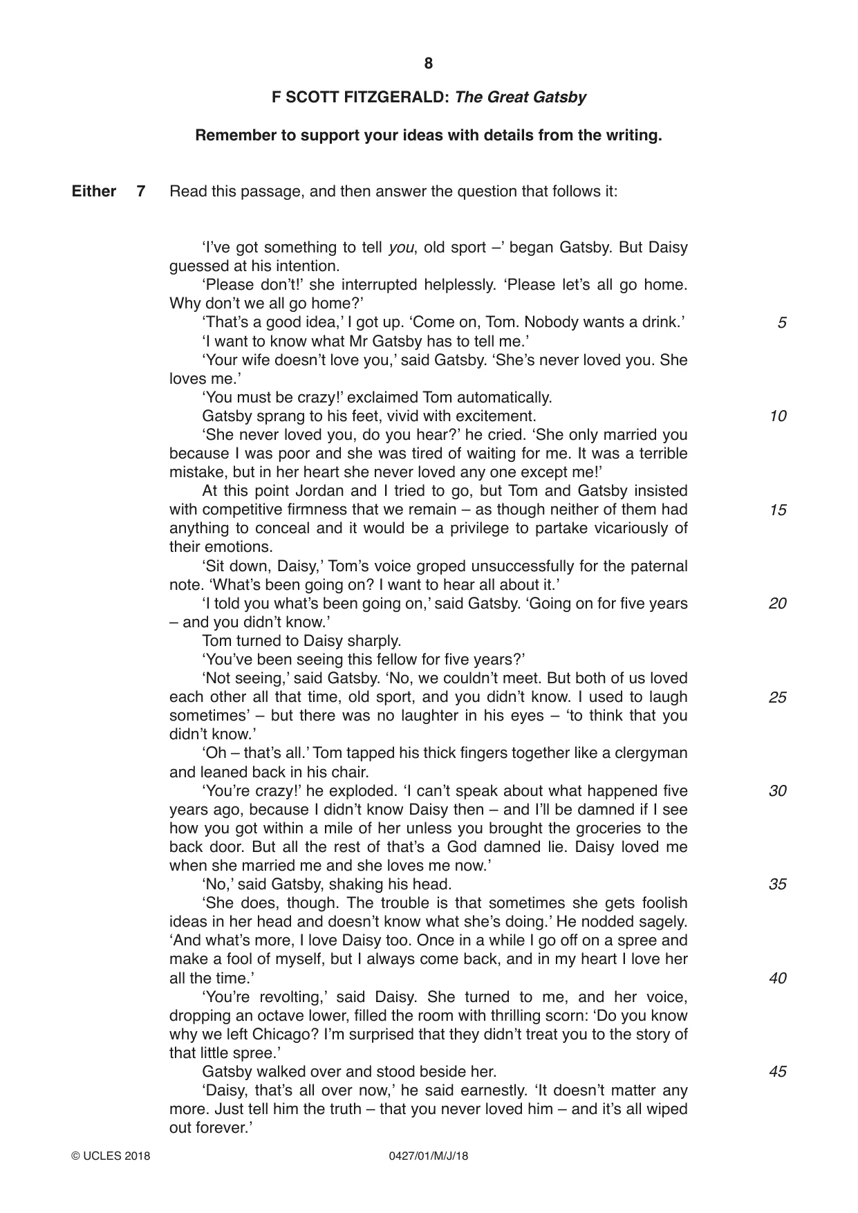Cambridge IGCSE English - Literature (BES) 0427 2018 May/June Paper 1 · Variant 0 question paper, page 8 of 16