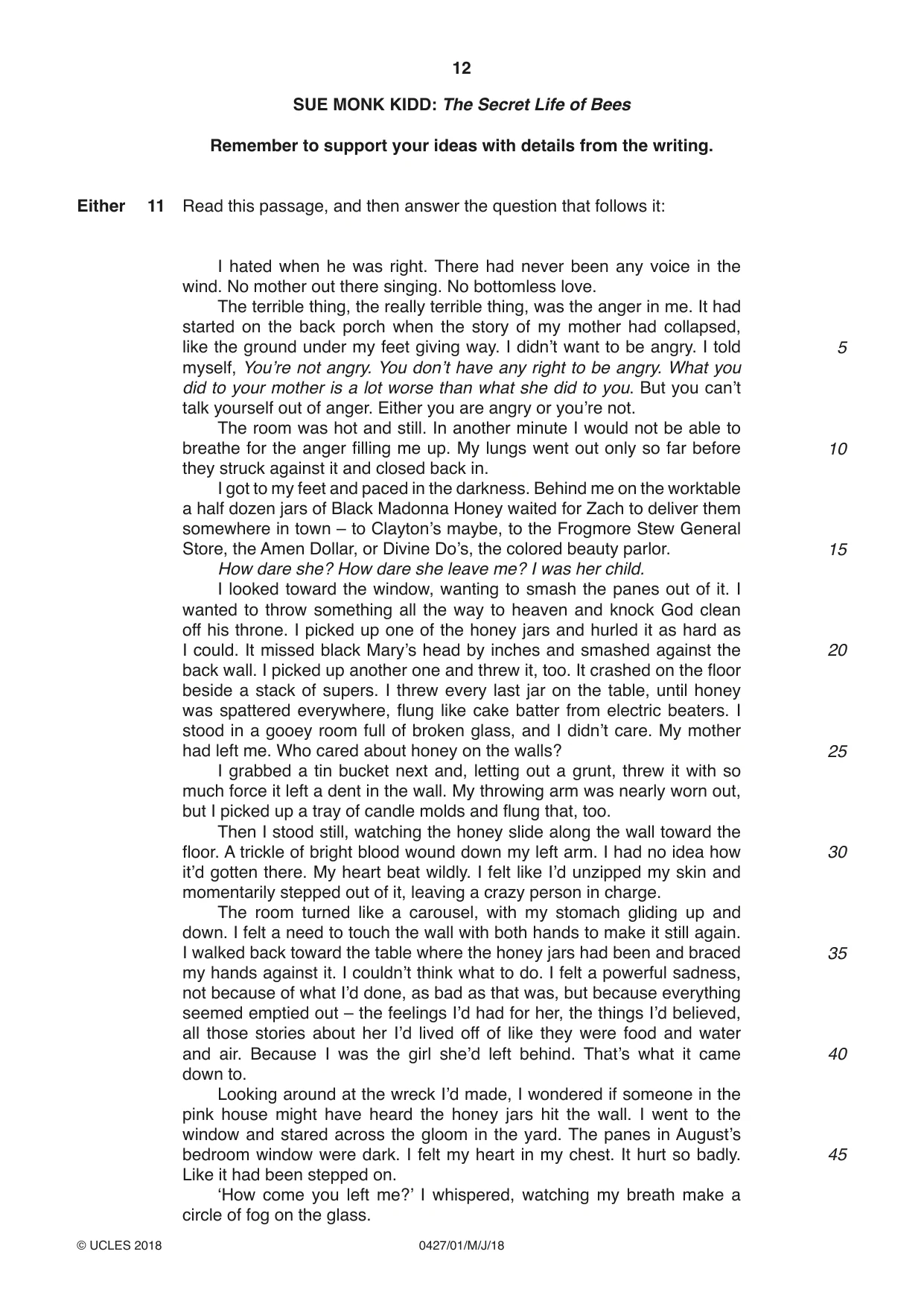 Cambridge IGCSE English - Literature (BES) 0427 2018 May/June Paper 1 · Variant 0 question paper, page 12 of 16