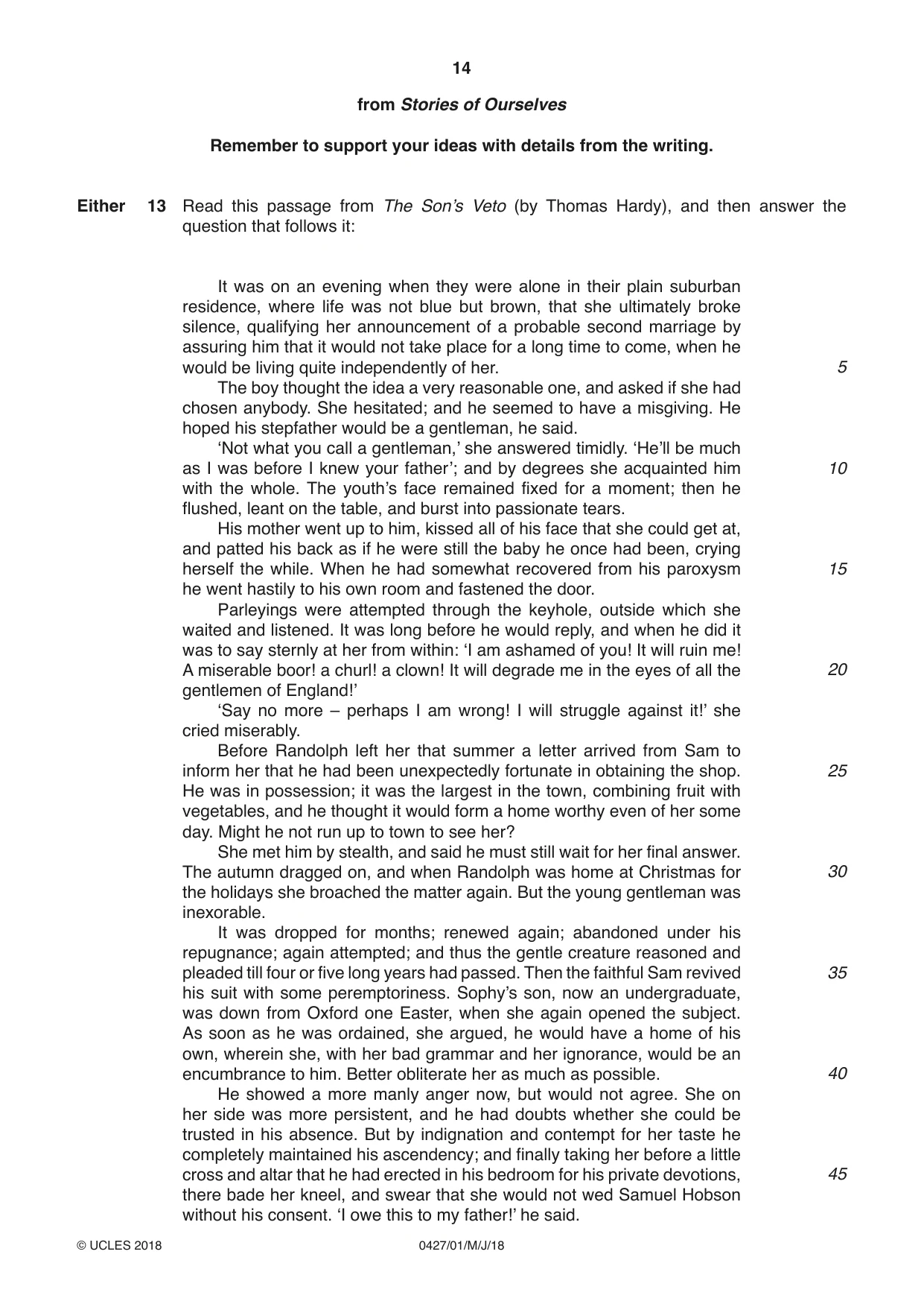Cambridge IGCSE English - Literature (BES) 0427 2018 May/June Paper 1 · Variant 0 question paper, page 14 of 16