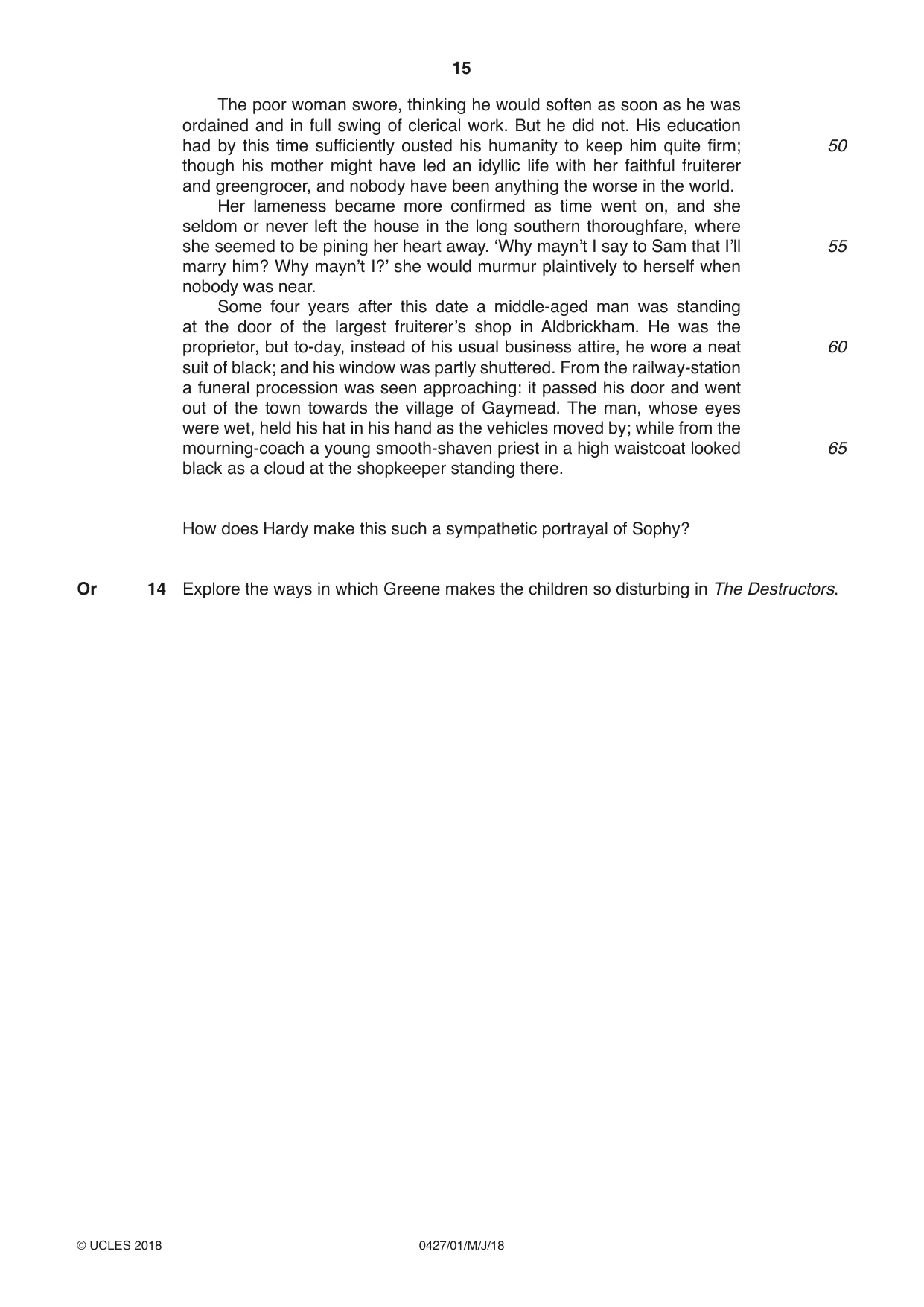 Cambridge IGCSE English - Literature (BES) 0427 2018 May/June Paper 1 · Variant 0 question paper, page 15 of 16