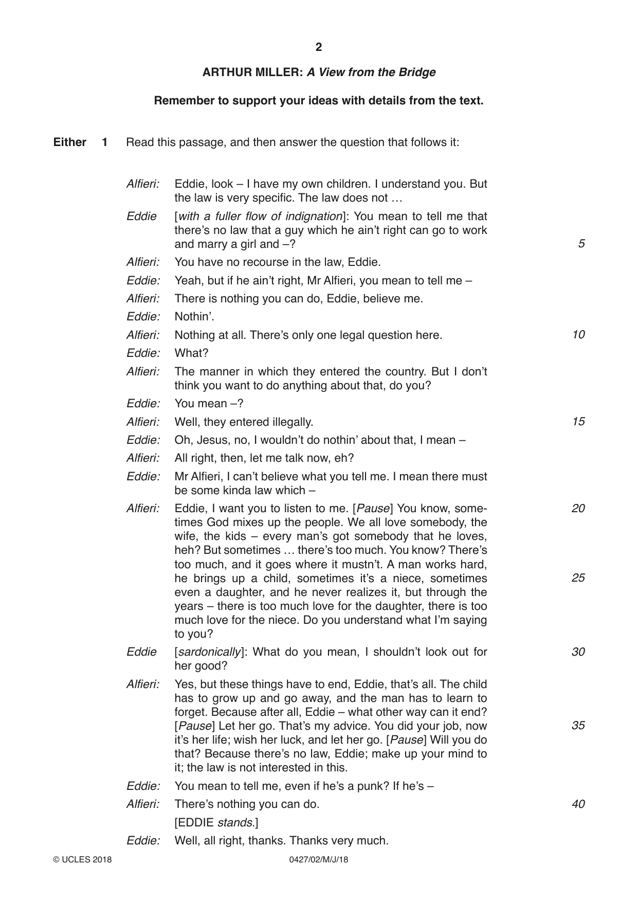 Cambridge IGCSE English - Literature (BES) 0427 2018 May/June Paper 2 · Variant 0 question paper, page 2 of 8