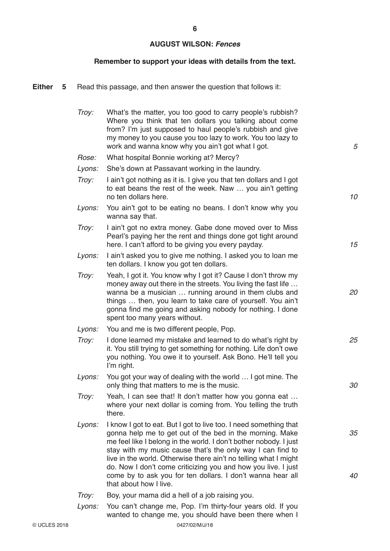Cambridge IGCSE English - Literature (BES) 0427 2018 May/June Paper 2 · Variant 0 question paper, page 6 of 8