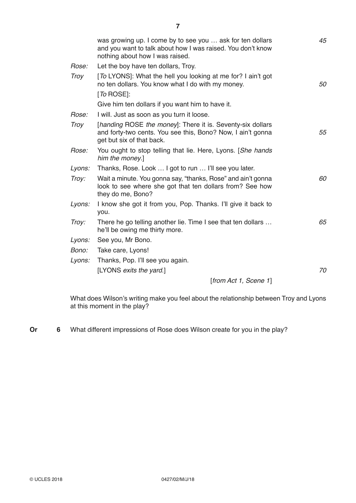 Cambridge IGCSE English - Literature (BES) 0427 2018 May/June Paper 2 · Variant 0 question paper, page 7 of 8