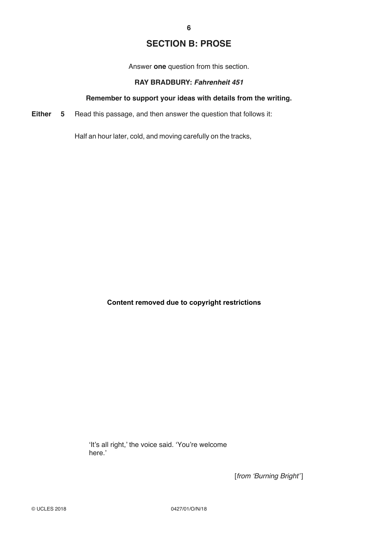 Cambridge IGCSE English - Literature (BES) 0427 2018 Oct/Nov Paper 1 · Variant 0 question paper, page 6 of 16