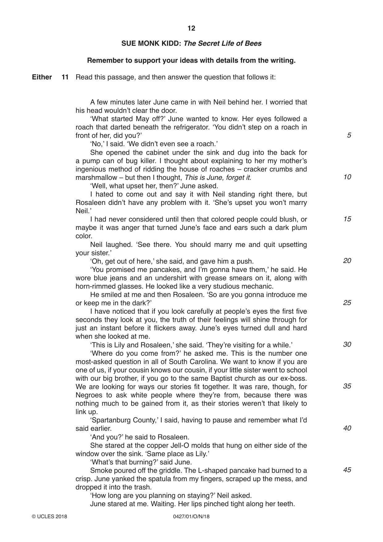 Cambridge IGCSE English - Literature (BES) 0427 2018 Oct/Nov Paper 1 · Variant 0 question paper, page 12 of 16