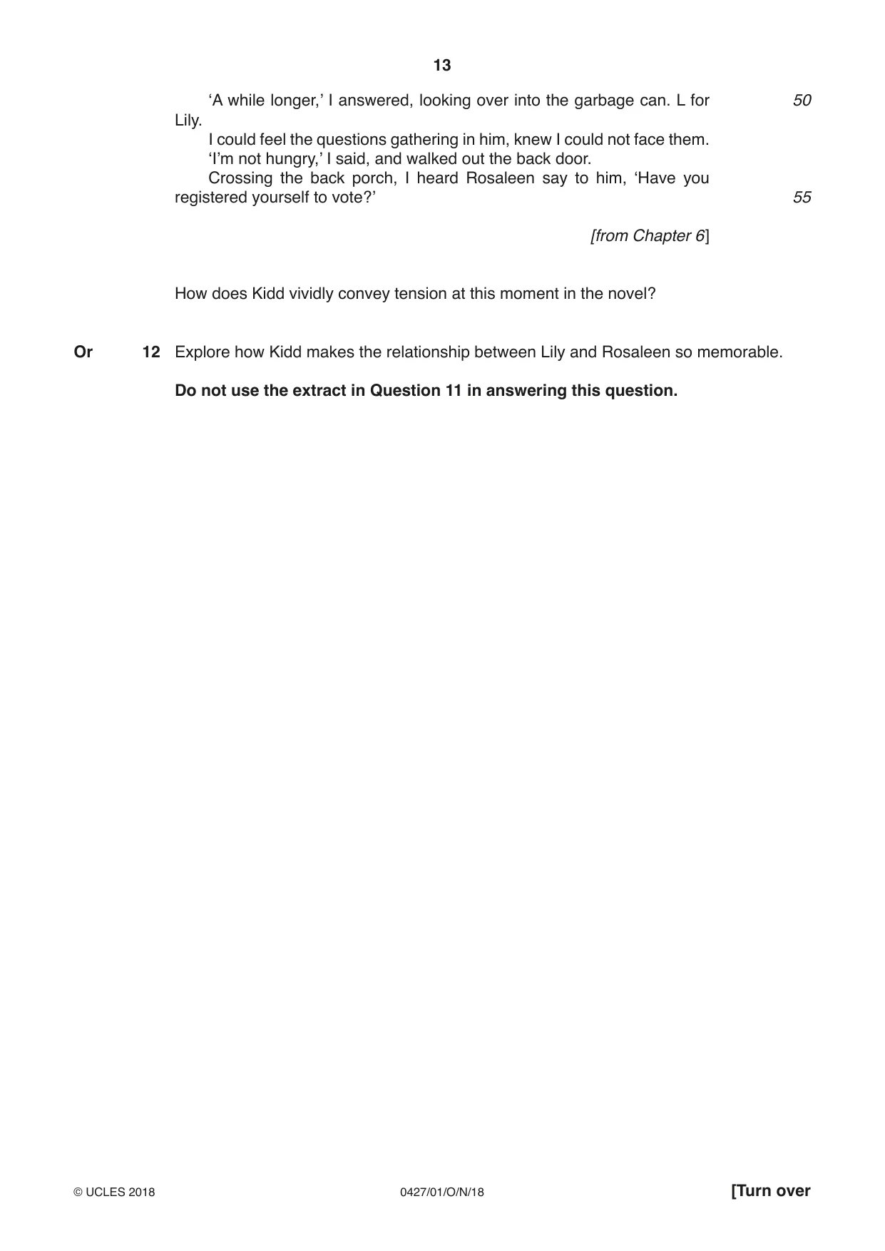Cambridge IGCSE English - Literature (BES) 0427 2018 Oct/Nov Paper 1 · Variant 0 question paper, page 13 of 16