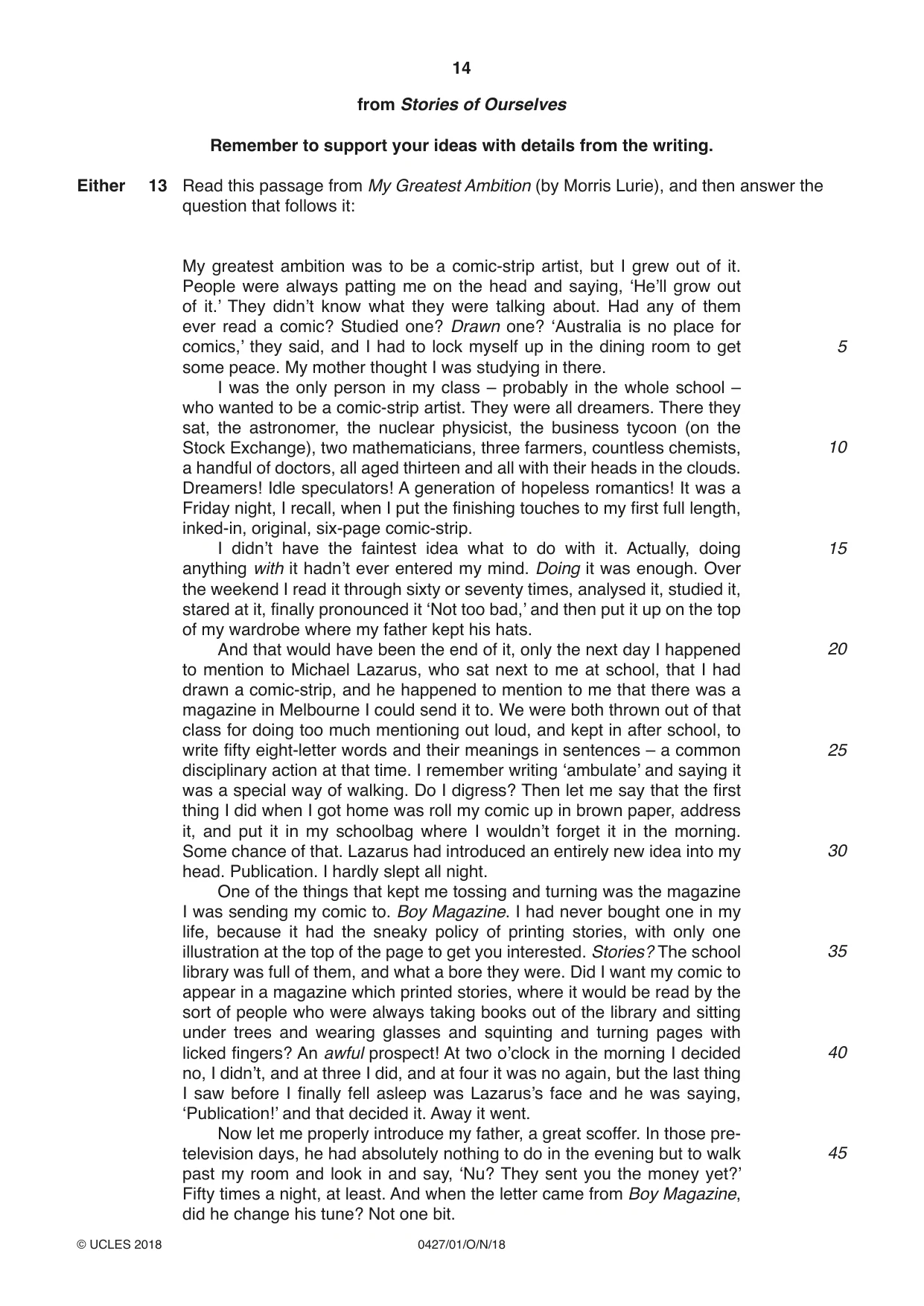 Cambridge IGCSE English - Literature (BES) 0427 2018 Oct/Nov Paper 1 · Variant 0 question paper, page 14 of 16