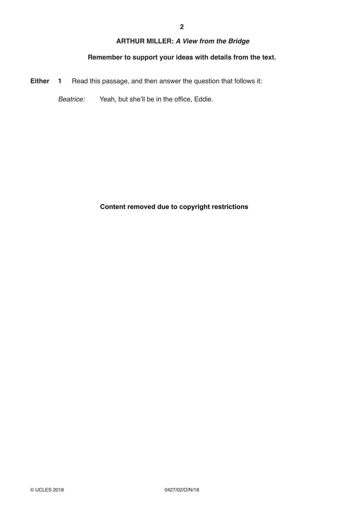 Cambridge IGCSE English - Literature (BES) 0427 2018 Oct/Nov Paper 2 · Variant 0 question paper, page 2 of 8