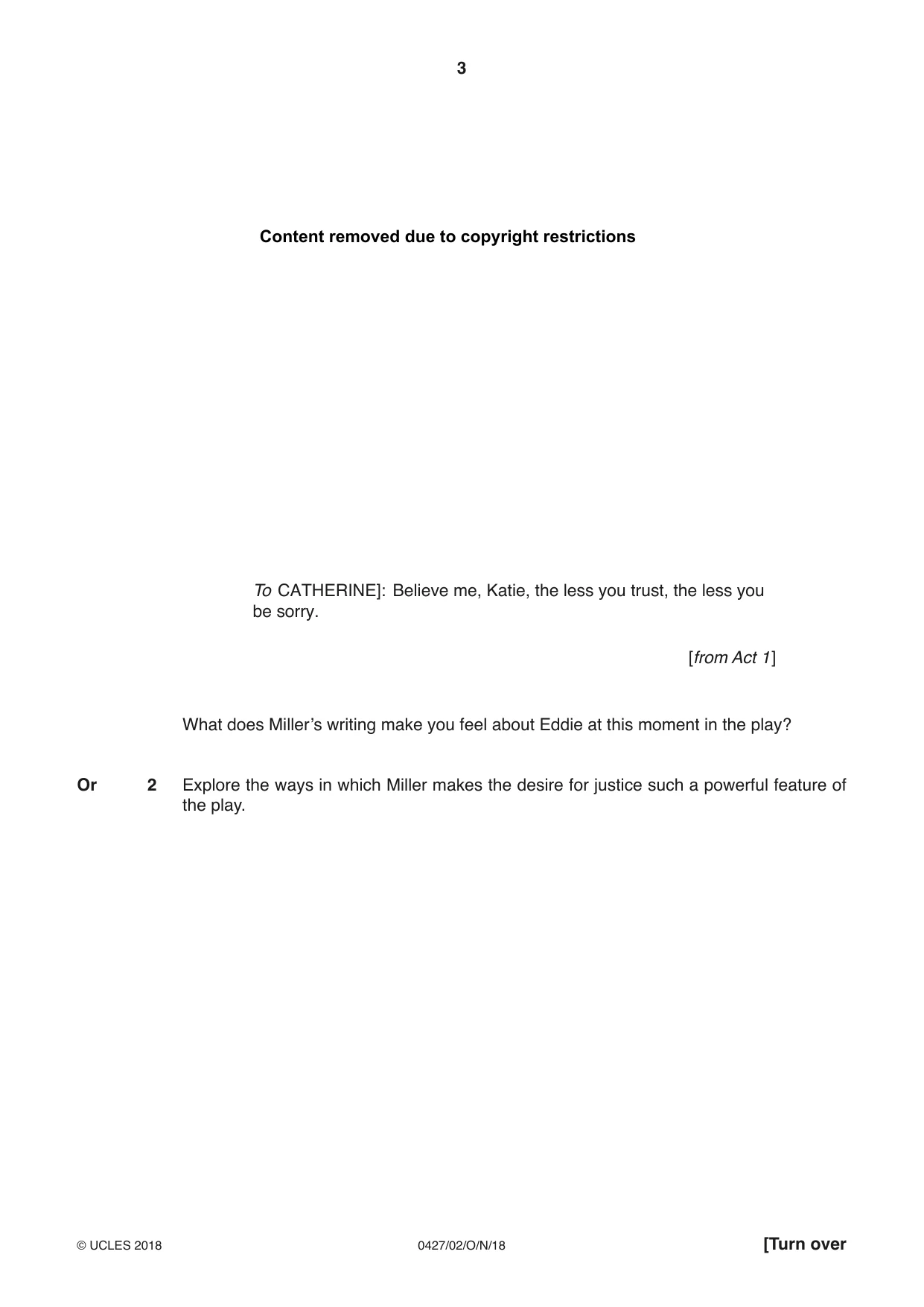Cambridge IGCSE English - Literature (BES) 0427 2018 Oct/Nov Paper 2 · Variant 0 question paper, page 3 of 8