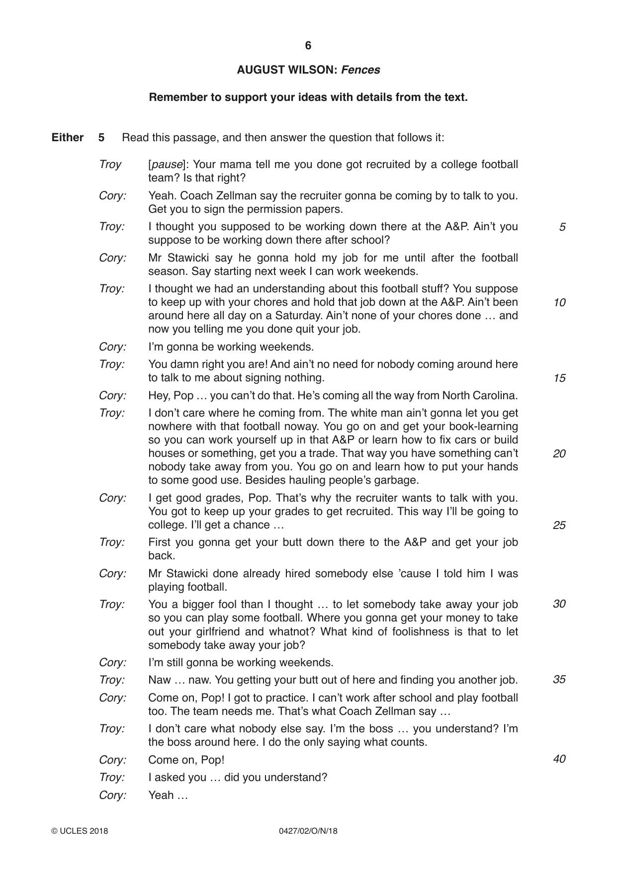 Cambridge IGCSE English - Literature (BES) 0427 2018 Oct/Nov Paper 2 · Variant 0 question paper, page 6 of 8