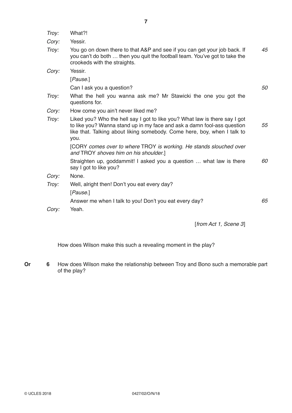 Cambridge IGCSE English - Literature (BES) 0427 2018 Oct/Nov Paper 2 · Variant 0 question paper, page 7 of 8