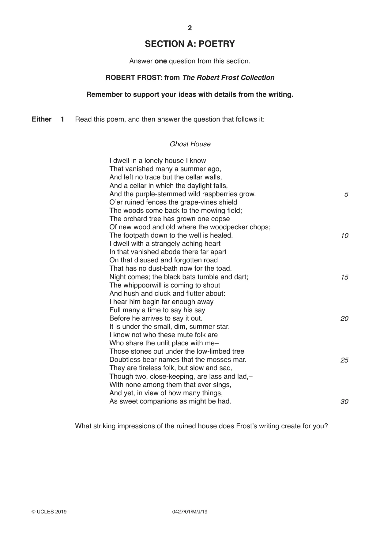 Cambridge IGCSE English - Literature (BES) 0427 2019 May/June Paper 1 · Variant 1 question paper, page 2 of 16