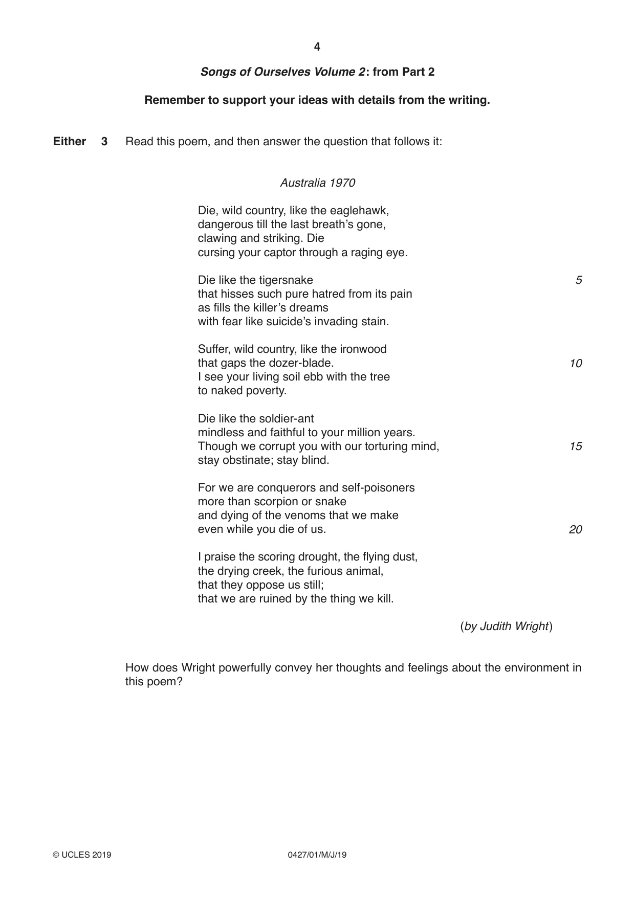 Cambridge IGCSE English - Literature (BES) 0427 2019 May/June Paper 1 · Variant 1 question paper, page 4 of 16