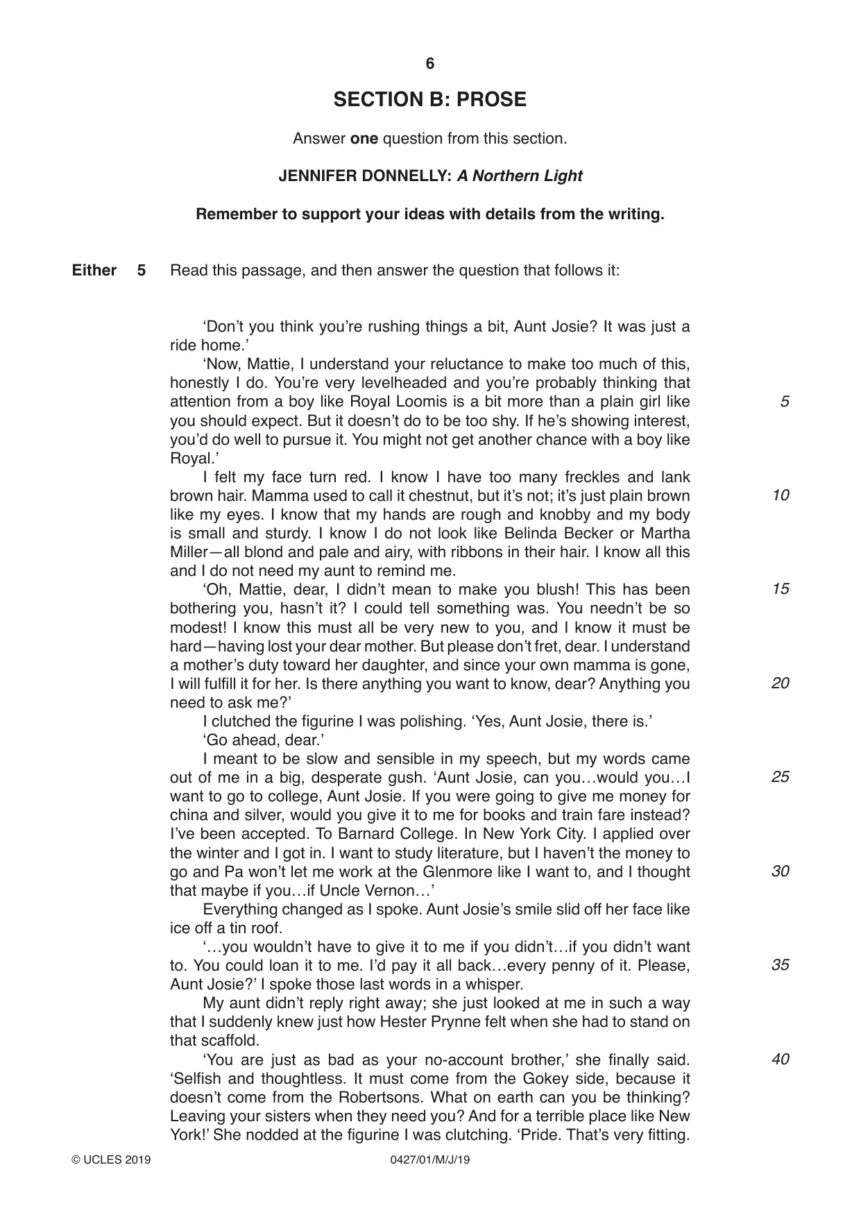 Cambridge IGCSE English - Literature (BES) 0427 2019 May/June Paper 1 · Variant 1 question paper, page 6 of 16