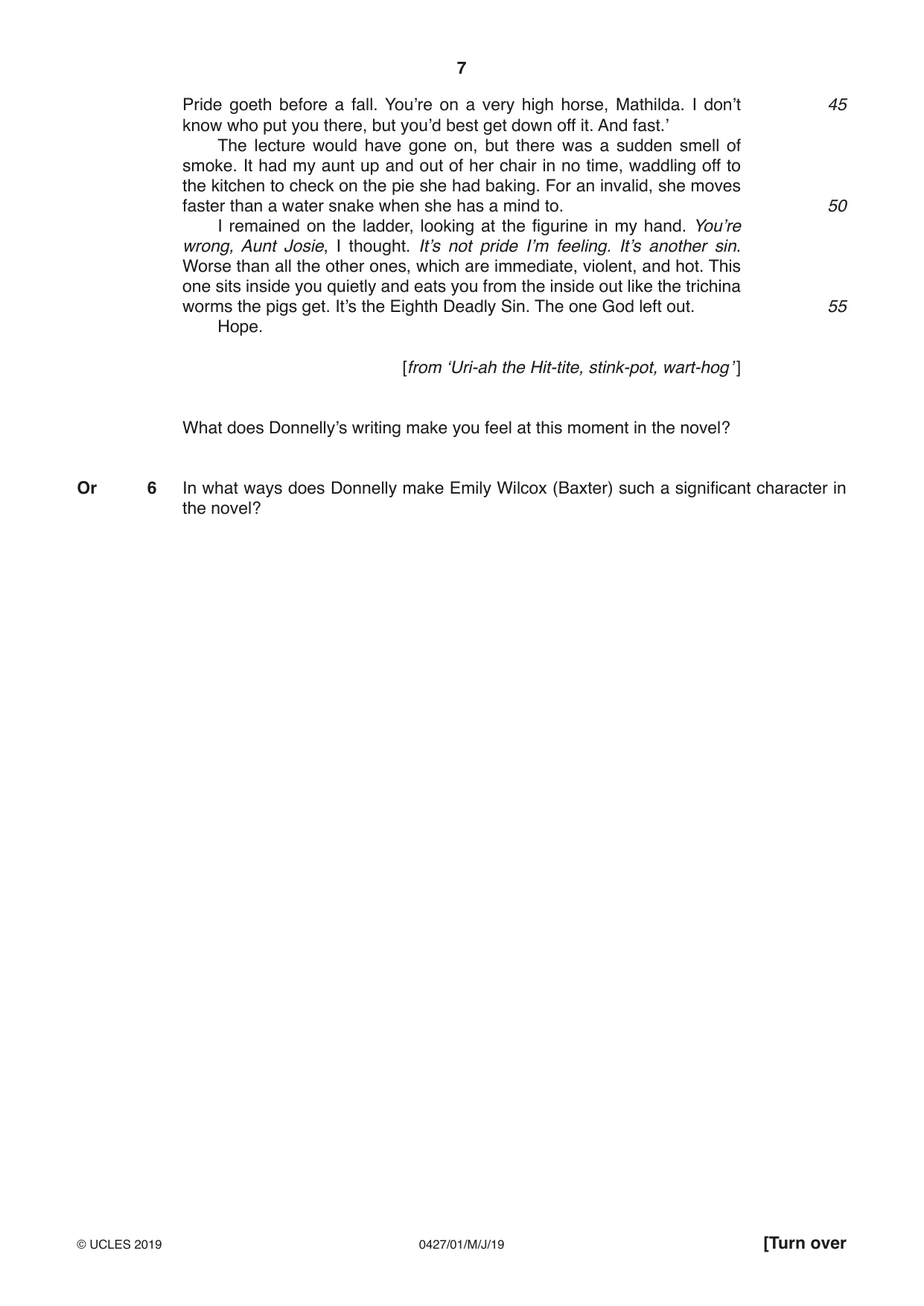 Cambridge IGCSE English - Literature (BES) 0427 2019 May/June Paper 1 · Variant 1 question paper, page 7 of 16