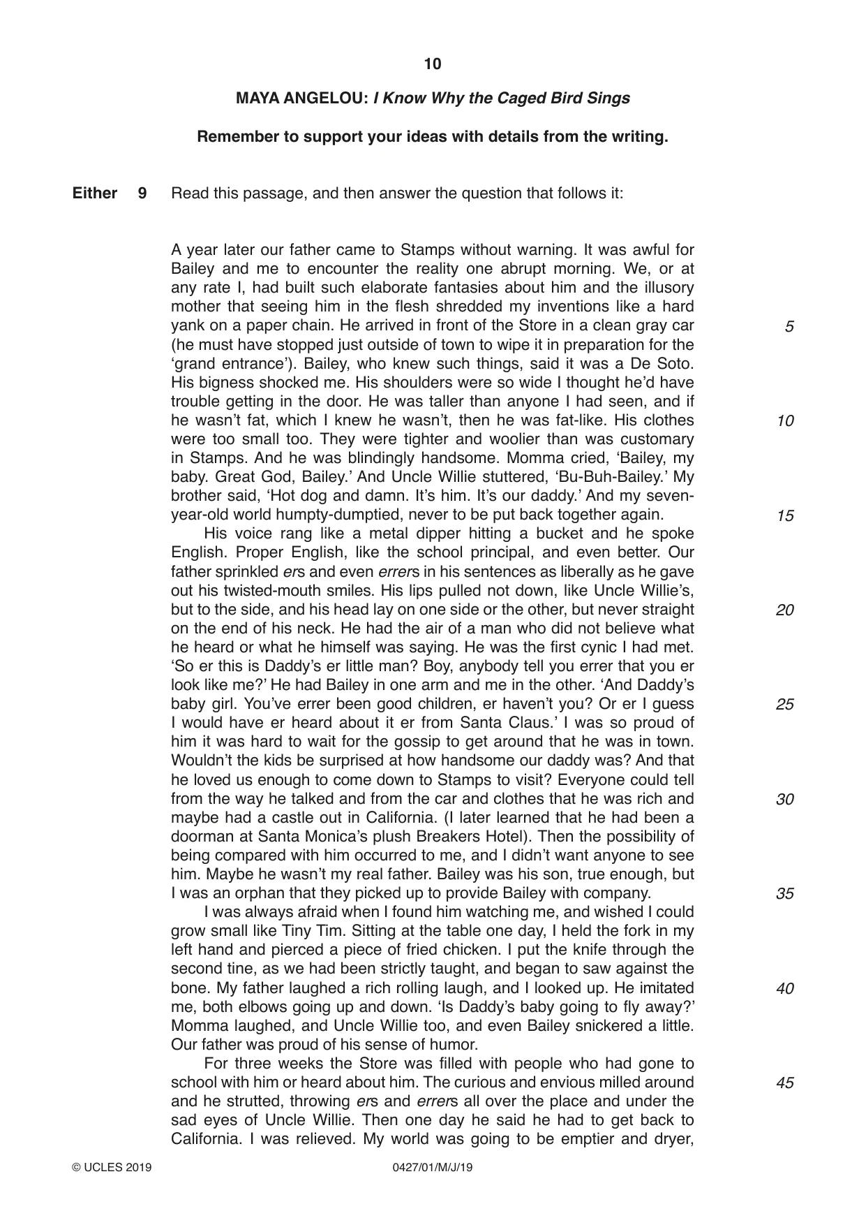 Cambridge IGCSE English - Literature (BES) 0427 2019 May/June Paper 1 · Variant 1 question paper, page 10 of 16