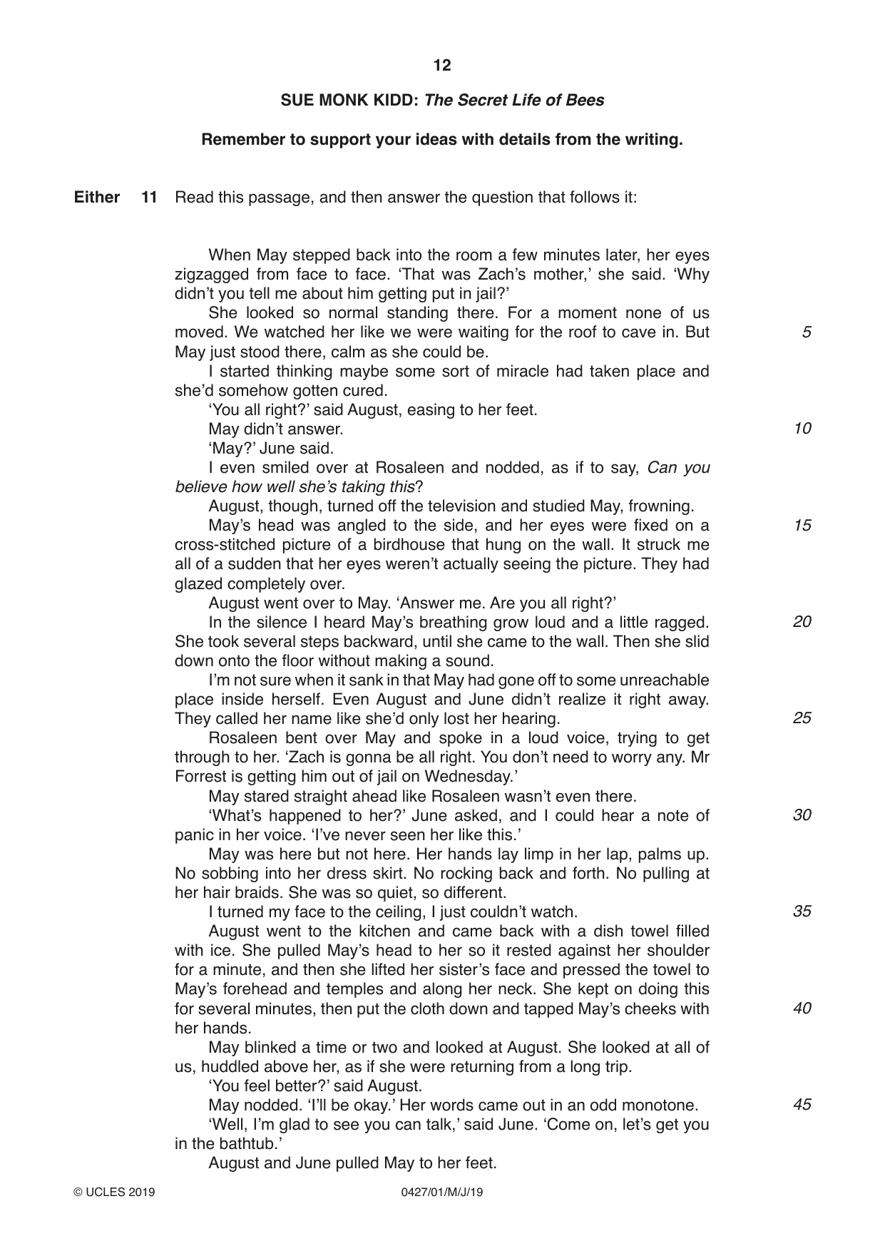 Cambridge IGCSE English - Literature (BES) 0427 2019 May/June Paper 1 · Variant 1 question paper, page 12 of 16
