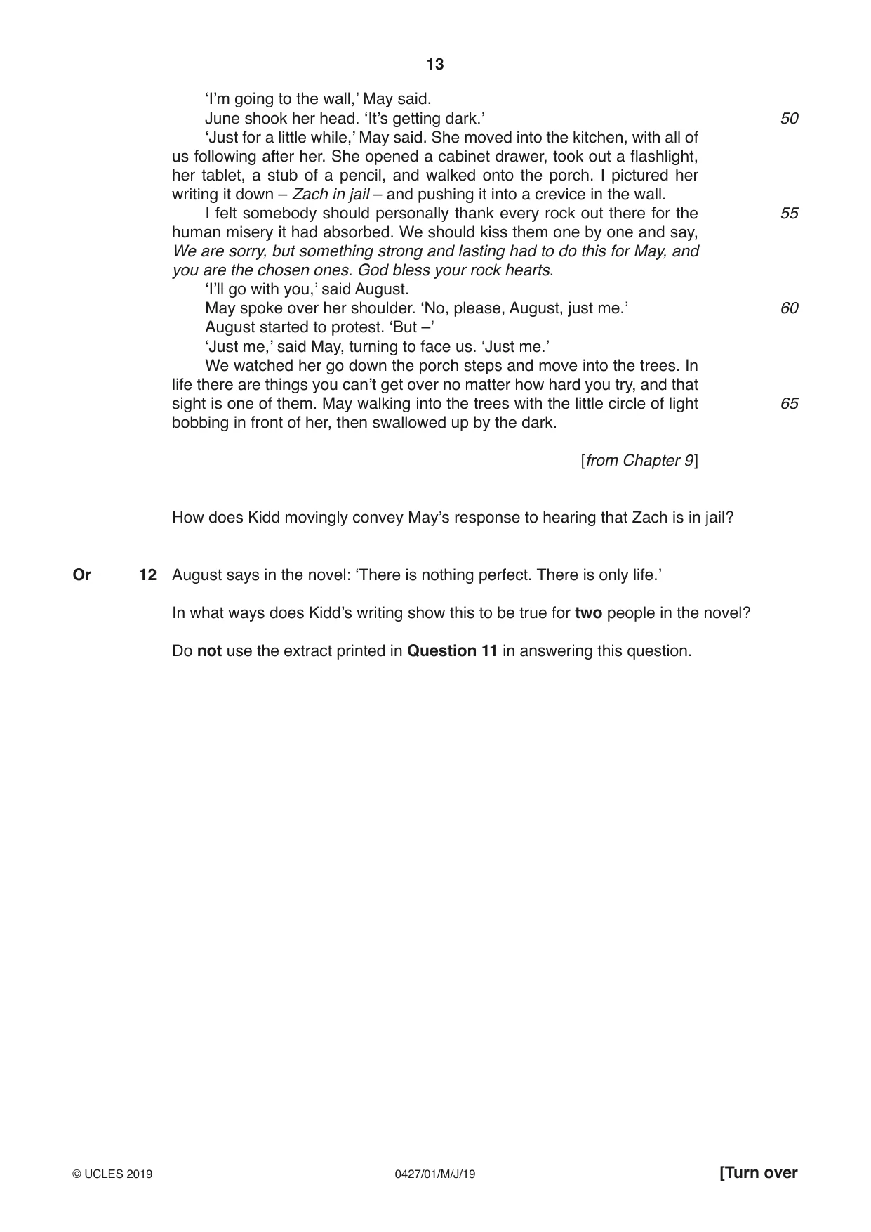 Cambridge IGCSE English - Literature (BES) 0427 2019 May/June Paper 1 · Variant 1 question paper, page 13 of 16