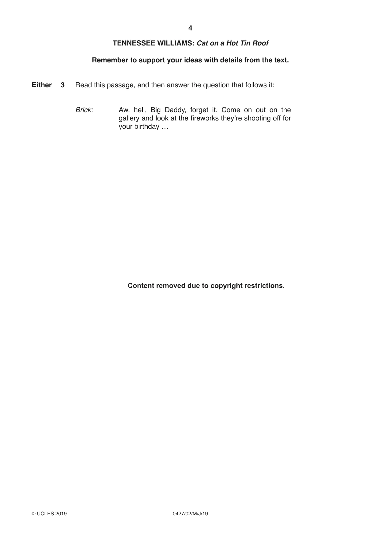 Cambridge IGCSE English - Literature (BES) 0427 2019 May/June Paper 2 · Variant 1 question paper, page 4 of 8