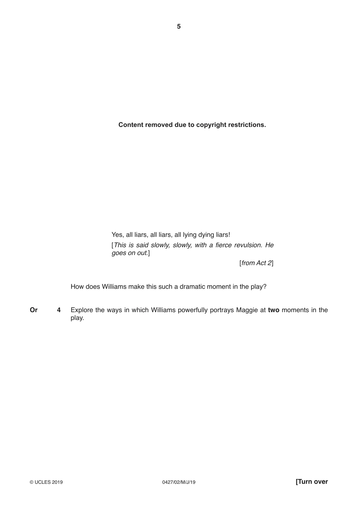 Cambridge IGCSE English - Literature (BES) 0427 2019 May/June Paper 2 · Variant 1 question paper, page 5 of 8