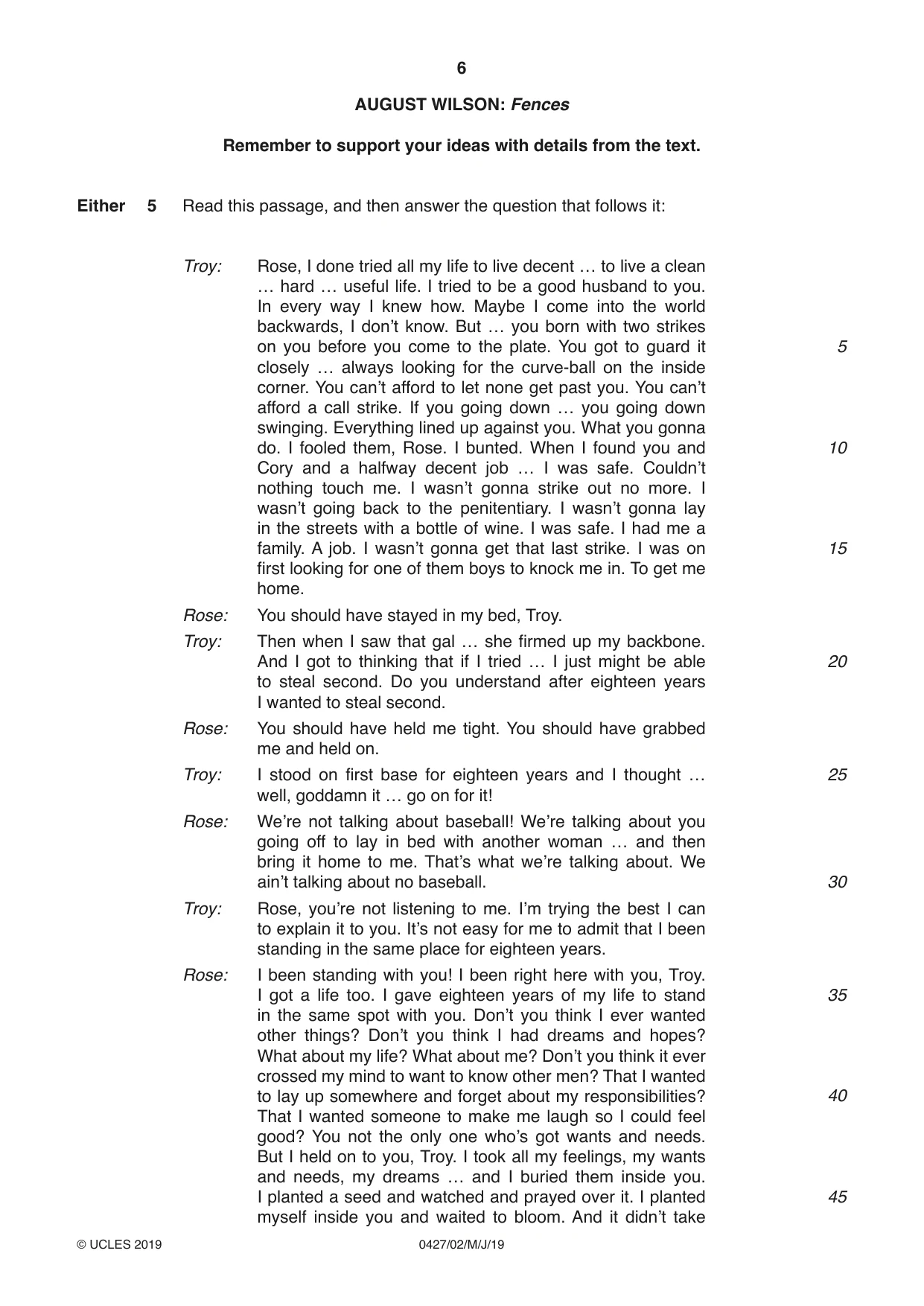 Cambridge IGCSE English - Literature (BES) 0427 2019 May/June Paper 2 · Variant 1 question paper, page 6 of 8
