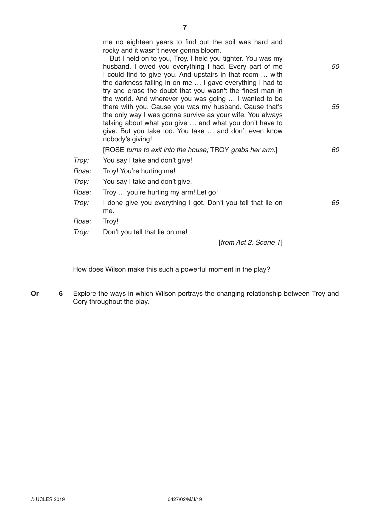 Cambridge IGCSE English - Literature (BES) 0427 2019 May/June Paper 2 · Variant 1 question paper, page 7 of 8