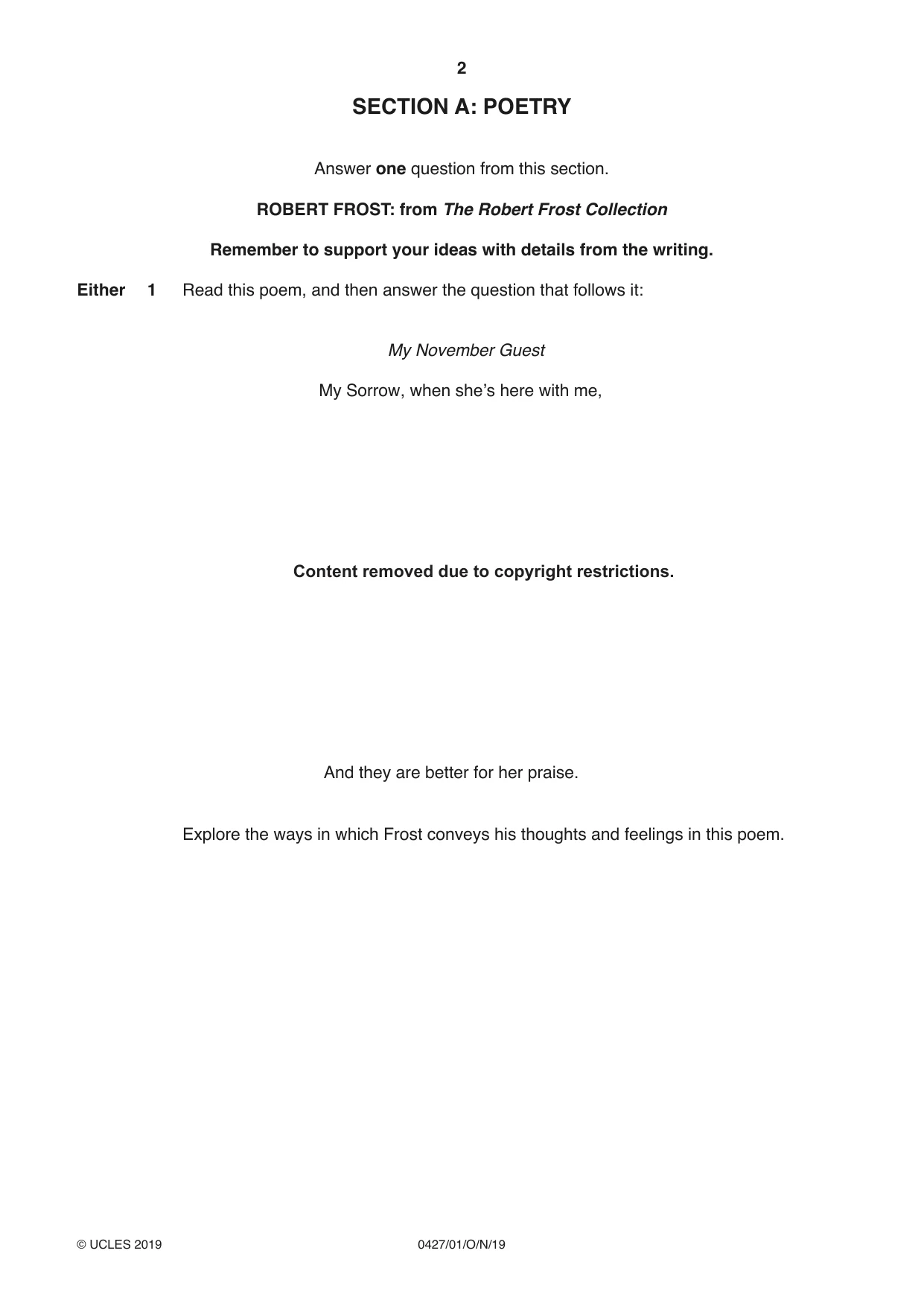 Cambridge IGCSE English - Literature (BES) 0427 2019 Oct/Nov Paper 1 · Variant 1 question paper, page 2 of 16