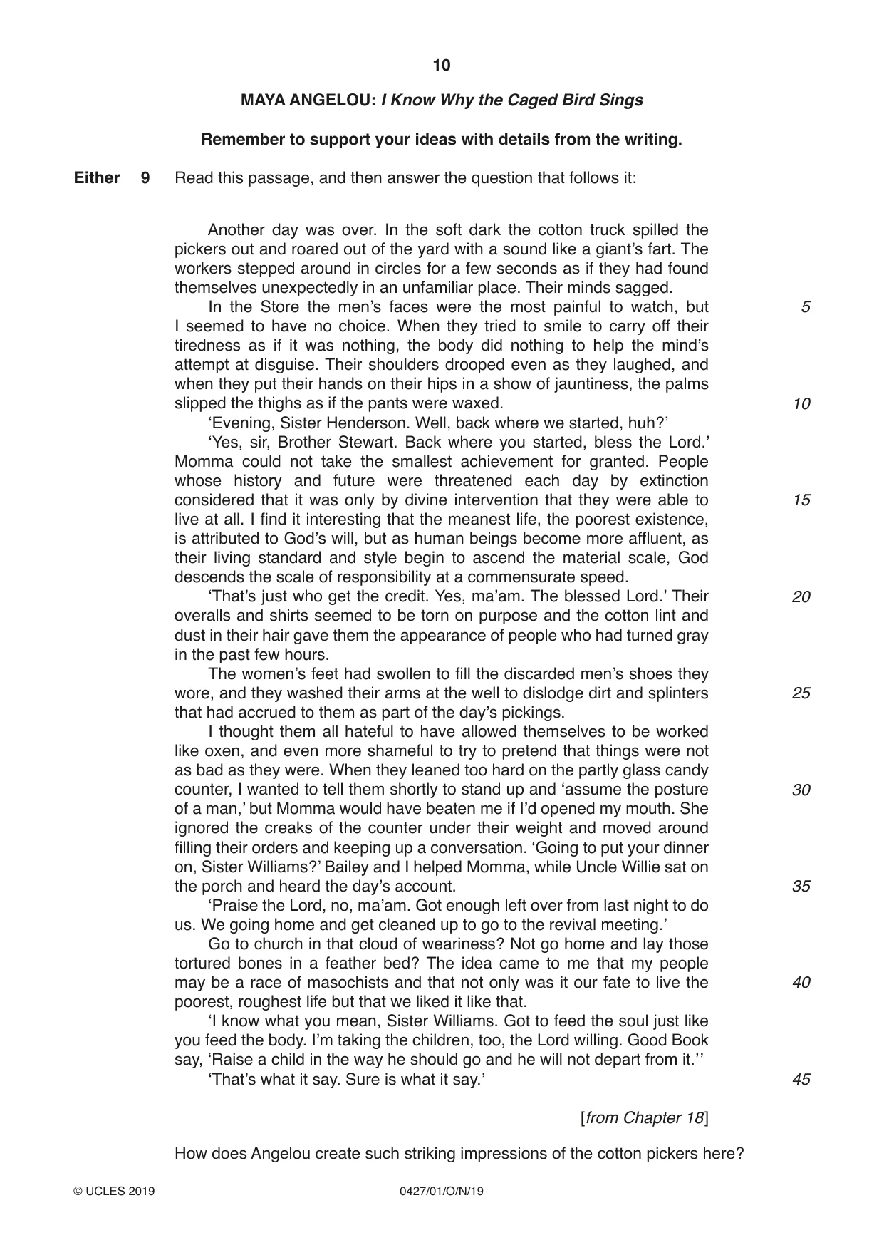 Cambridge IGCSE English - Literature (BES) 0427 2019 Oct/Nov Paper 1 · Variant 1 question paper, page 10 of 16