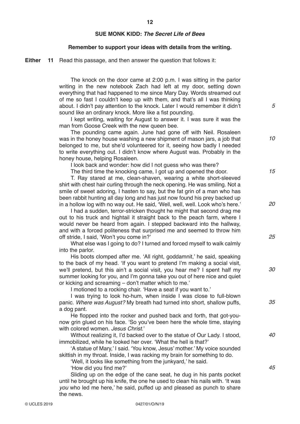 Cambridge IGCSE English - Literature (BES) 0427 2019 Oct/Nov Paper 1 · Variant 1 question paper, page 12 of 16