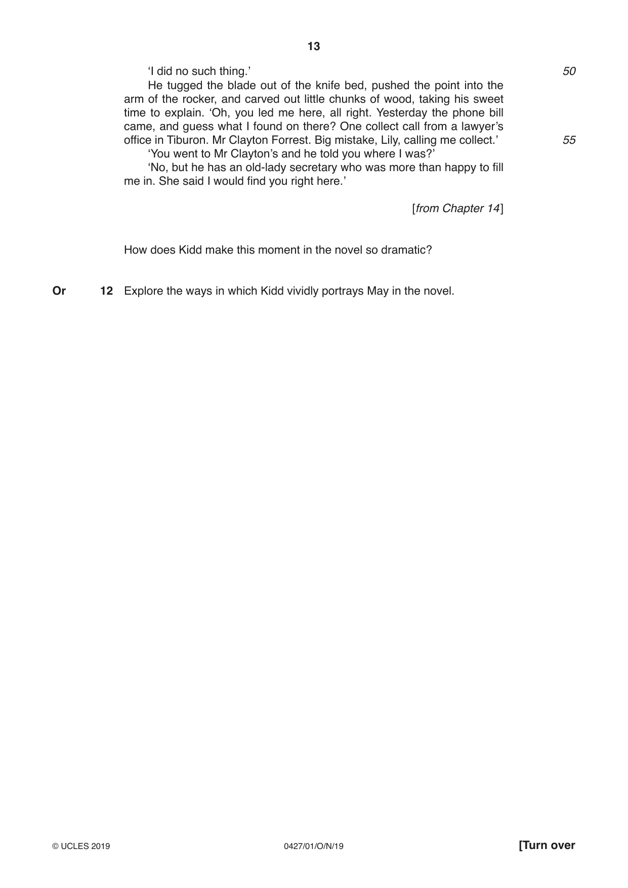 Cambridge IGCSE English - Literature (BES) 0427 2019 Oct/Nov Paper 1 · Variant 1 question paper, page 13 of 16