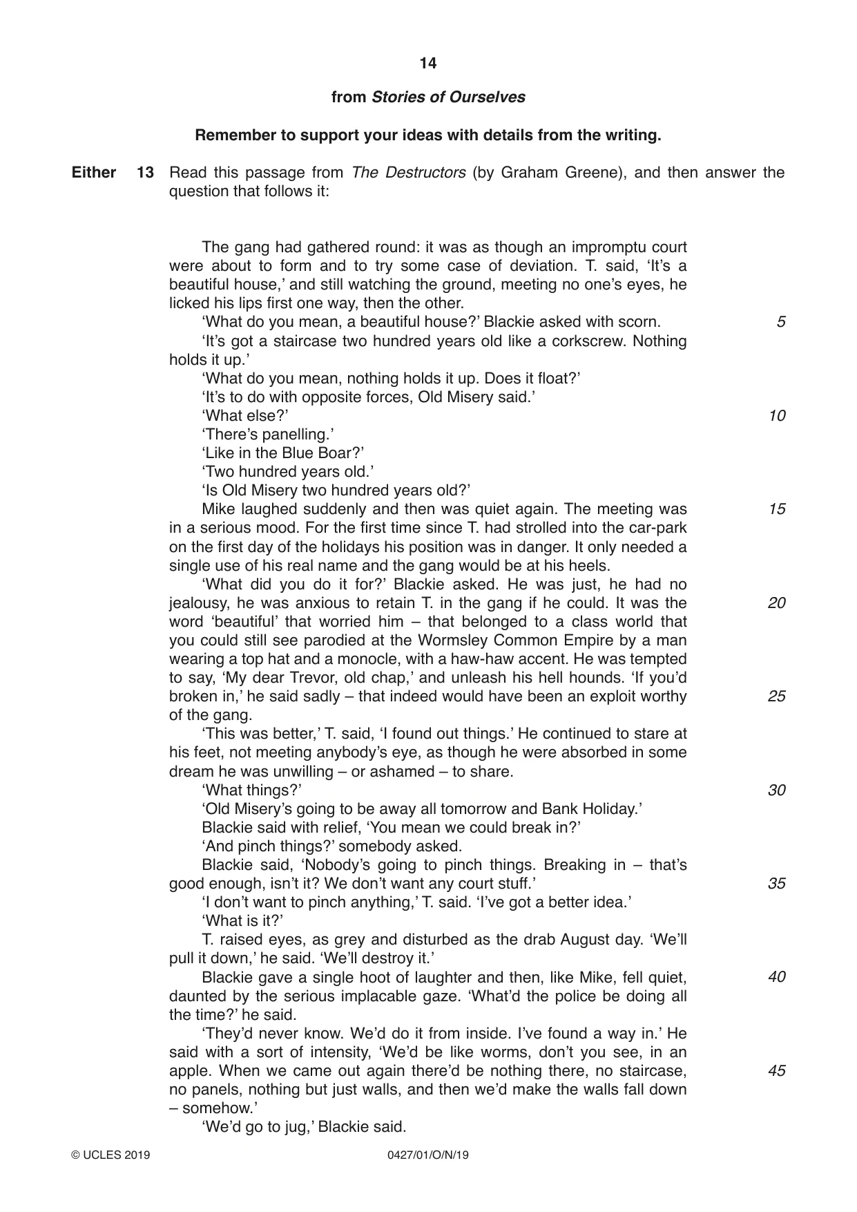 Cambridge IGCSE English - Literature (BES) 0427 2019 Oct/Nov Paper 1 · Variant 1 question paper, page 14 of 16