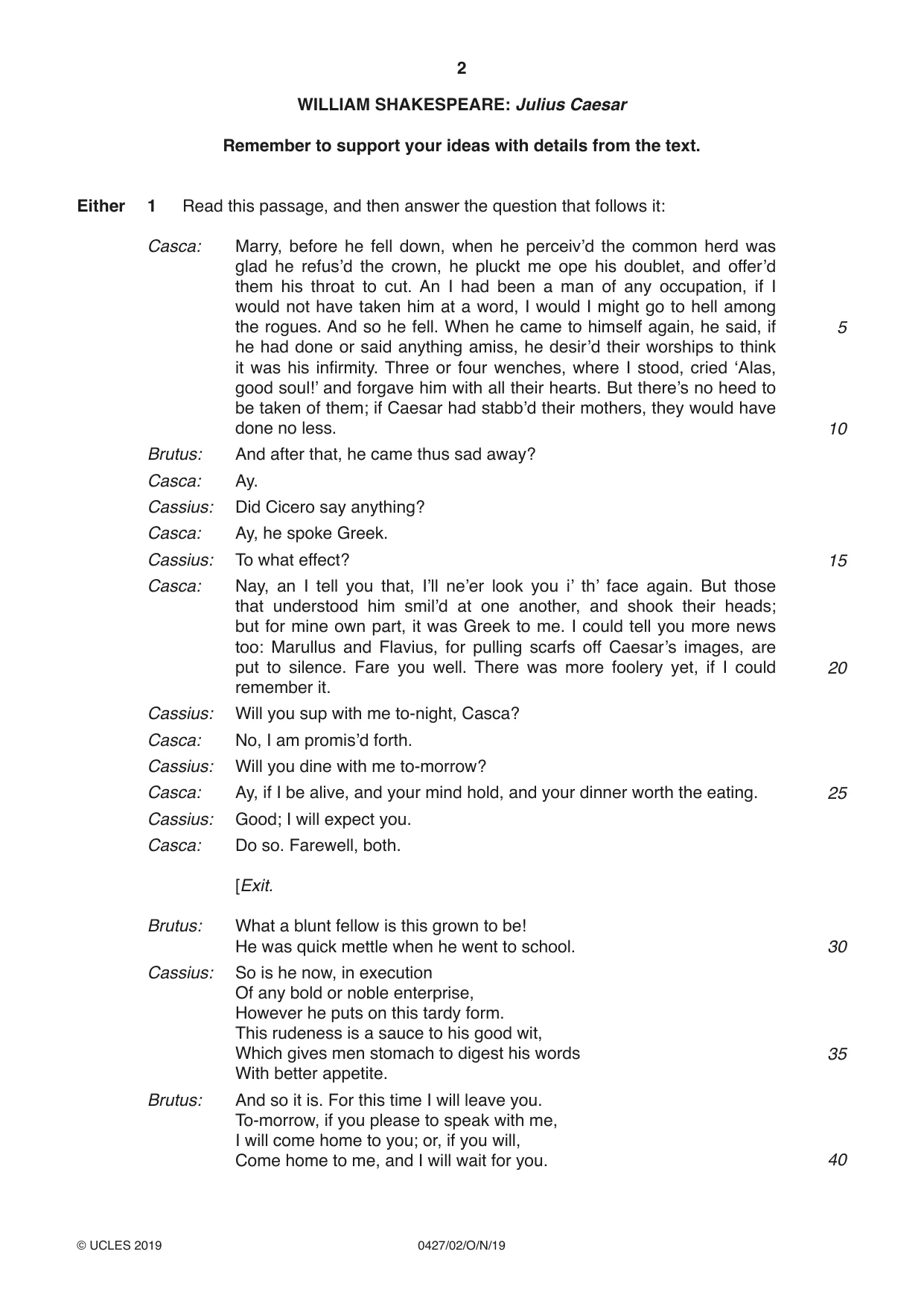 Cambridge IGCSE English - Literature (BES) 0427 2019 Oct/Nov Paper 2 · Variant 1 question paper, page 2 of 8