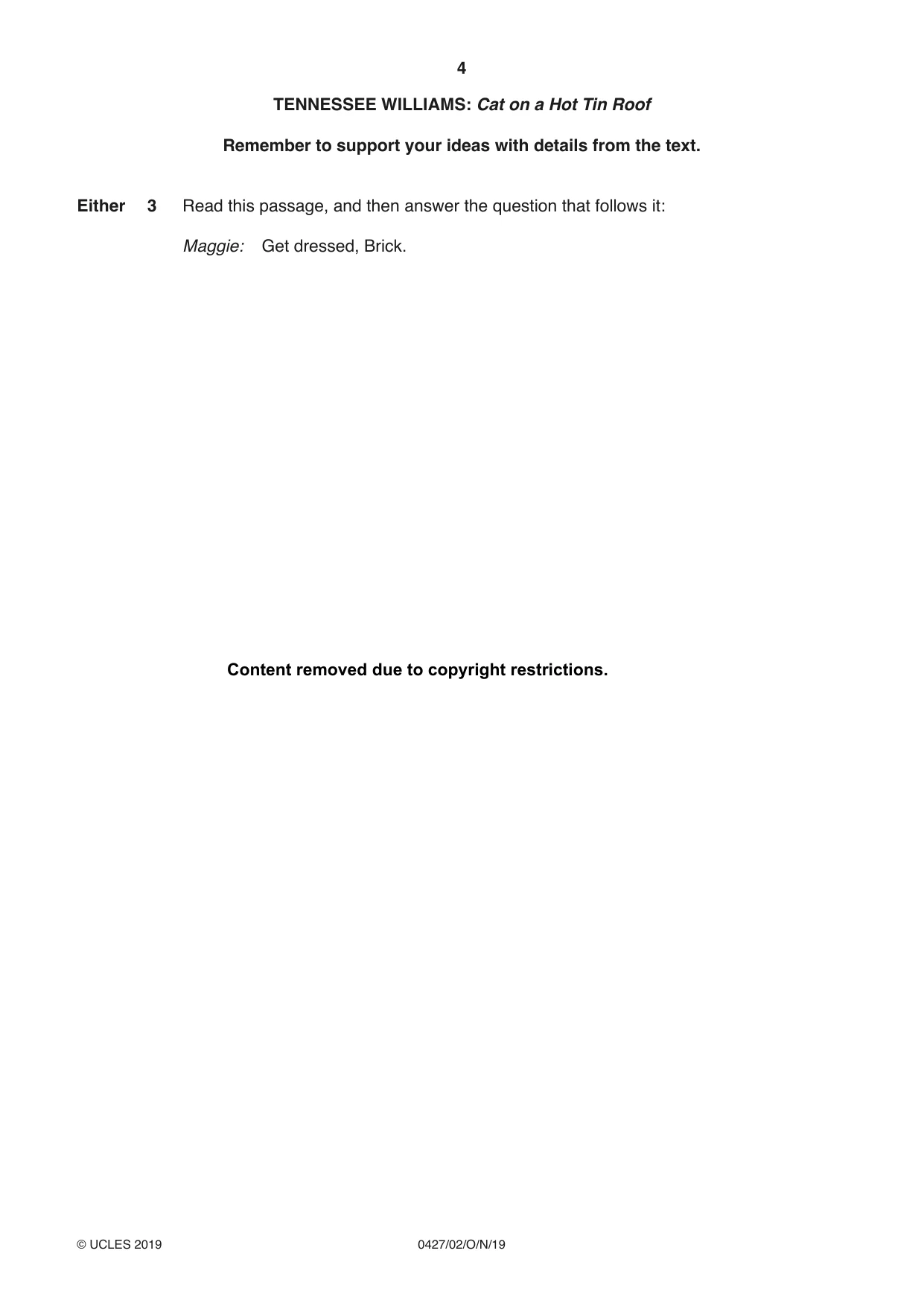 Cambridge IGCSE English - Literature (BES) 0427 2019 Oct/Nov Paper 2 · Variant 1 question paper, page 4 of 8