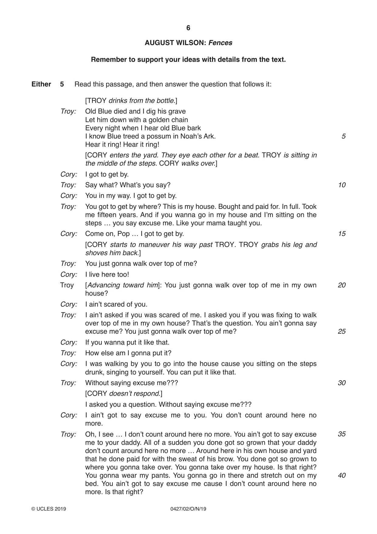 Cambridge IGCSE English - Literature (BES) 0427 2019 Oct/Nov Paper 2 · Variant 1 question paper, page 6 of 8