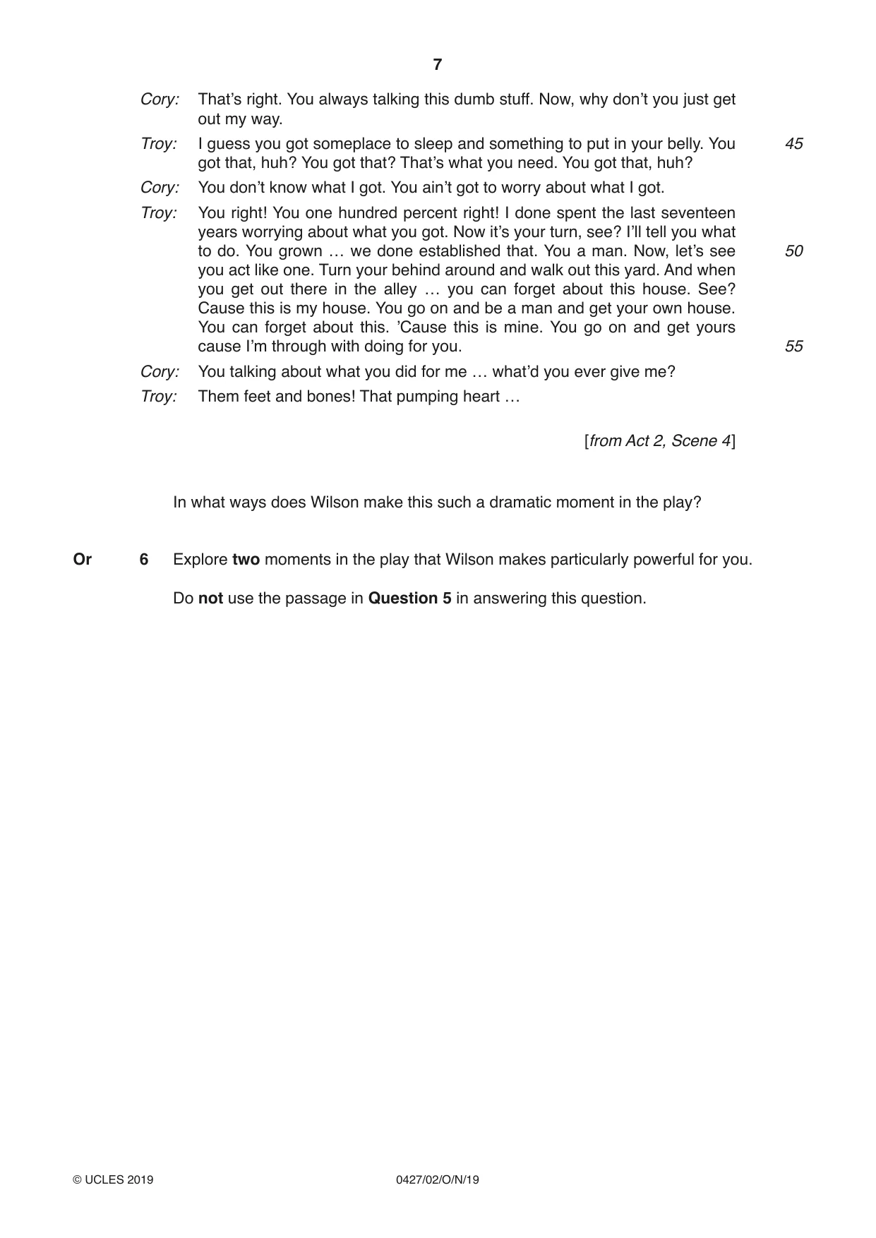 Cambridge IGCSE English - Literature (BES) 0427 2019 Oct/Nov Paper 2 · Variant 1 question paper, page 7 of 8