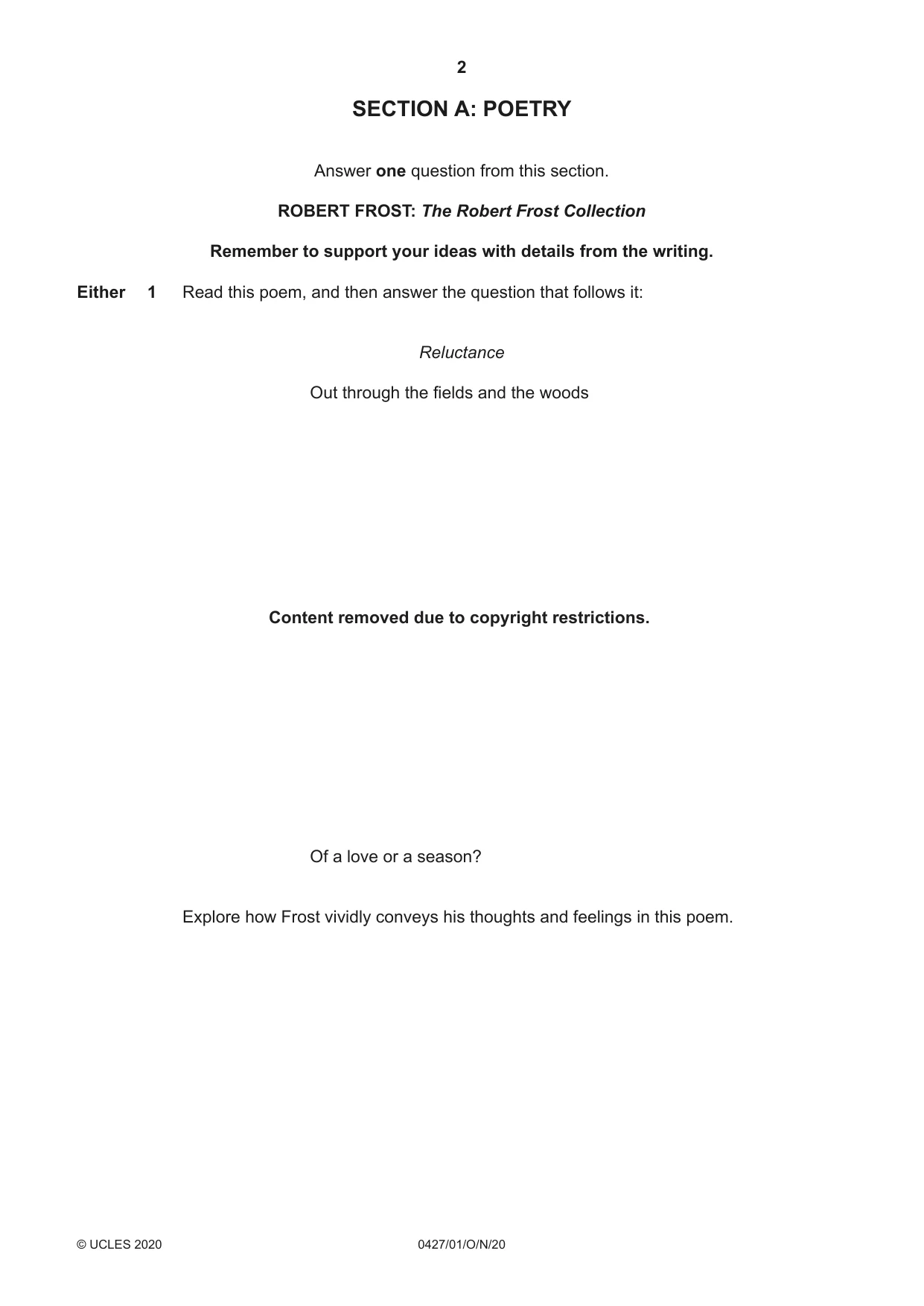 Cambridge IGCSE English - Literature (BES) 0427 2020 Oct/Nov Paper 1 · Variant 0 question paper, page 2 of 16