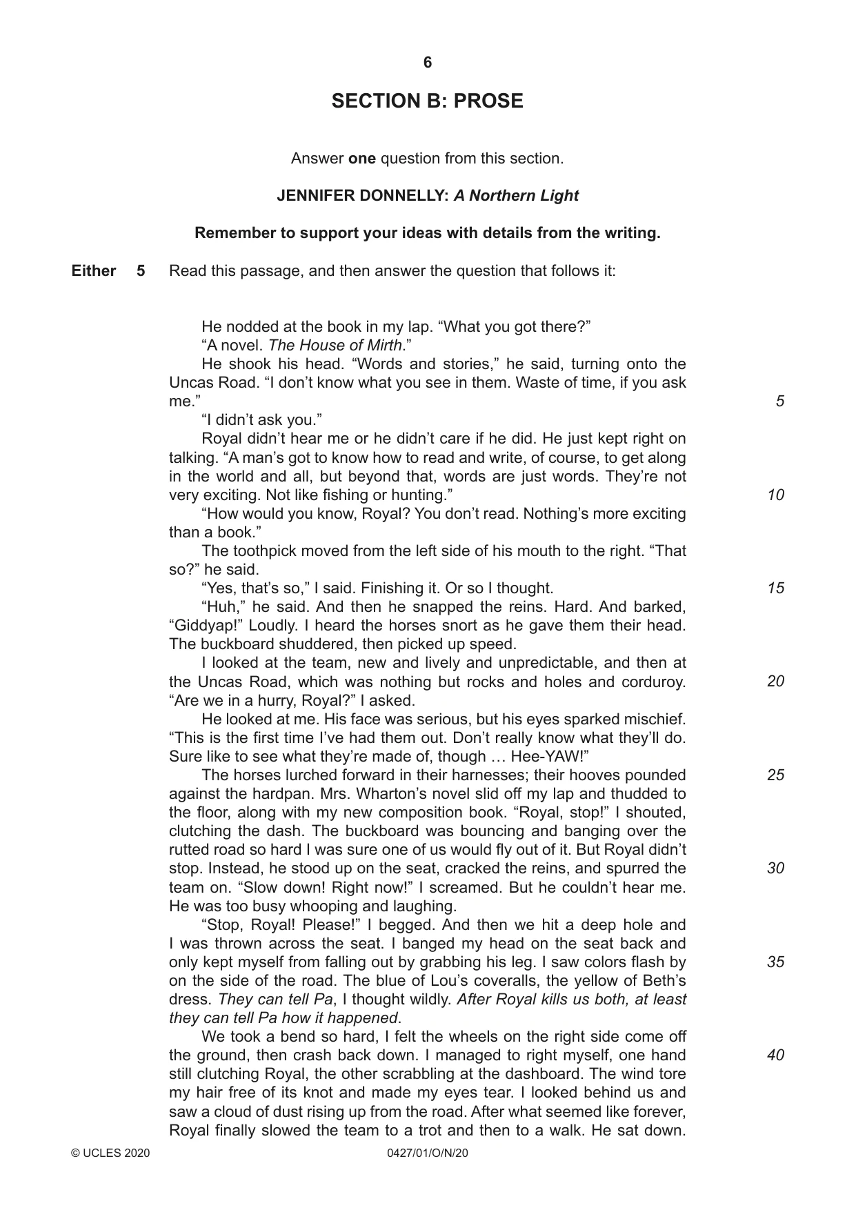 Cambridge IGCSE English - Literature (BES) 0427 2020 Oct/Nov Paper 1 · Variant 0 question paper, page 6 of 16