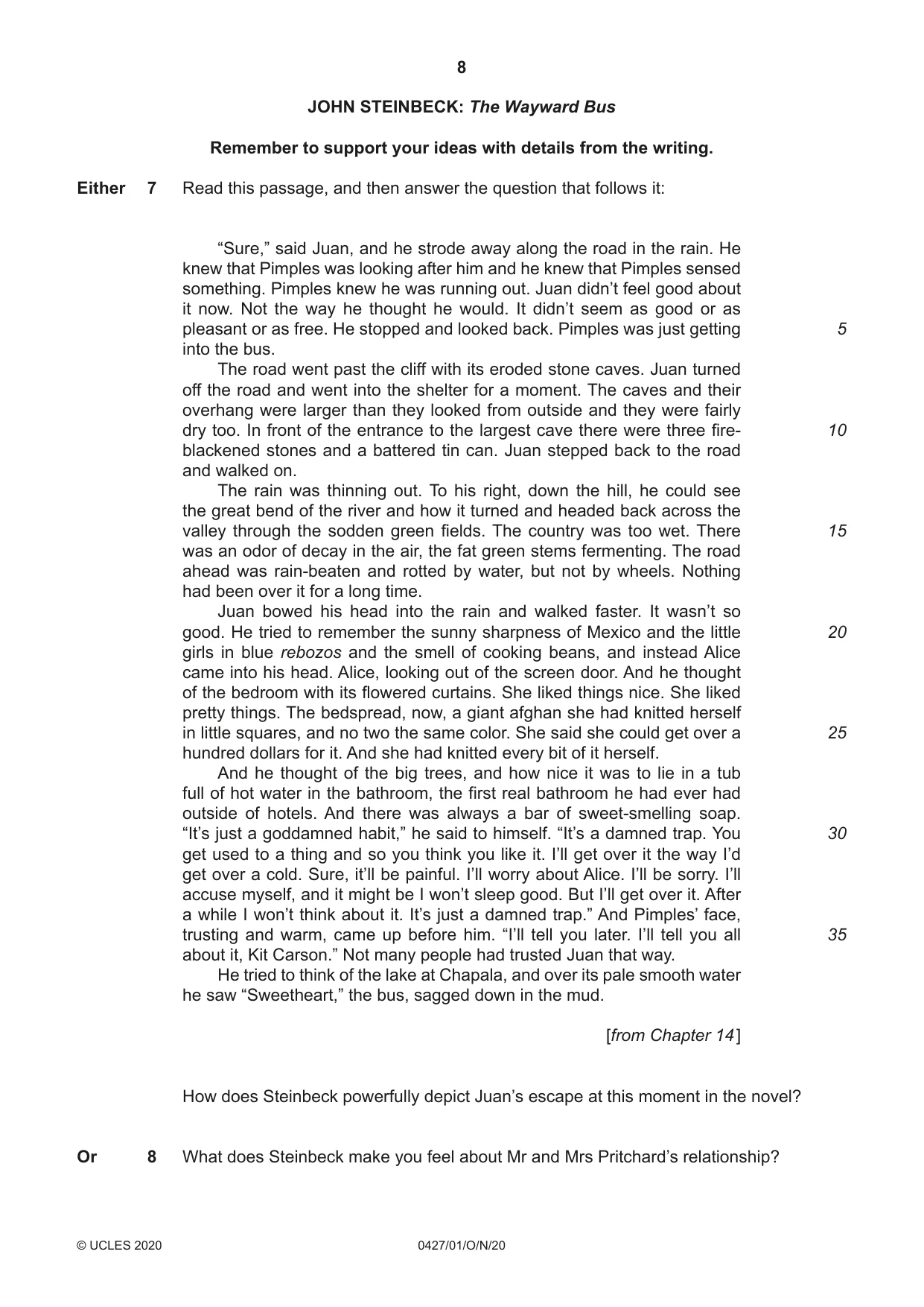 Cambridge IGCSE English - Literature (BES) 0427 2020 Oct/Nov Paper 1 · Variant 0 question paper, page 8 of 16