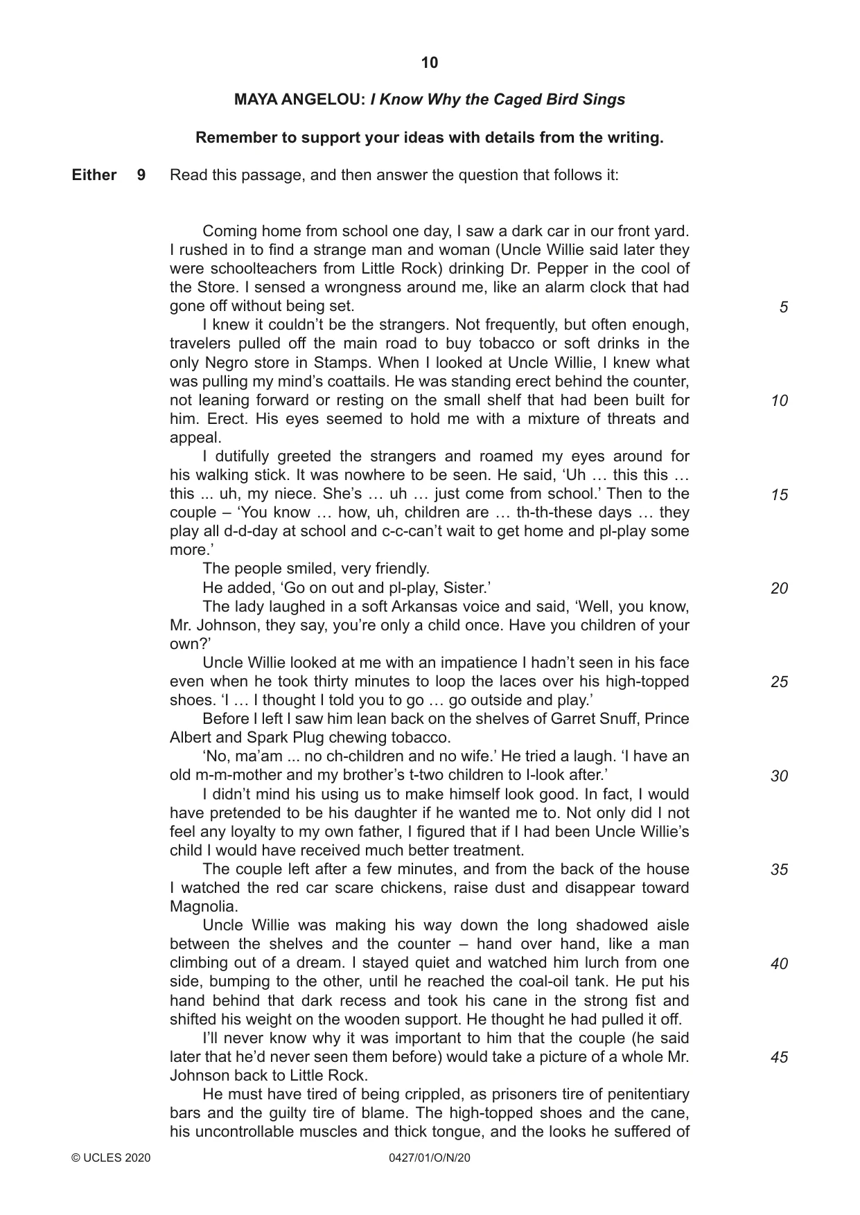 Cambridge IGCSE English - Literature (BES) 0427 2020 Oct/Nov Paper 1 · Variant 0 question paper, page 10 of 16
