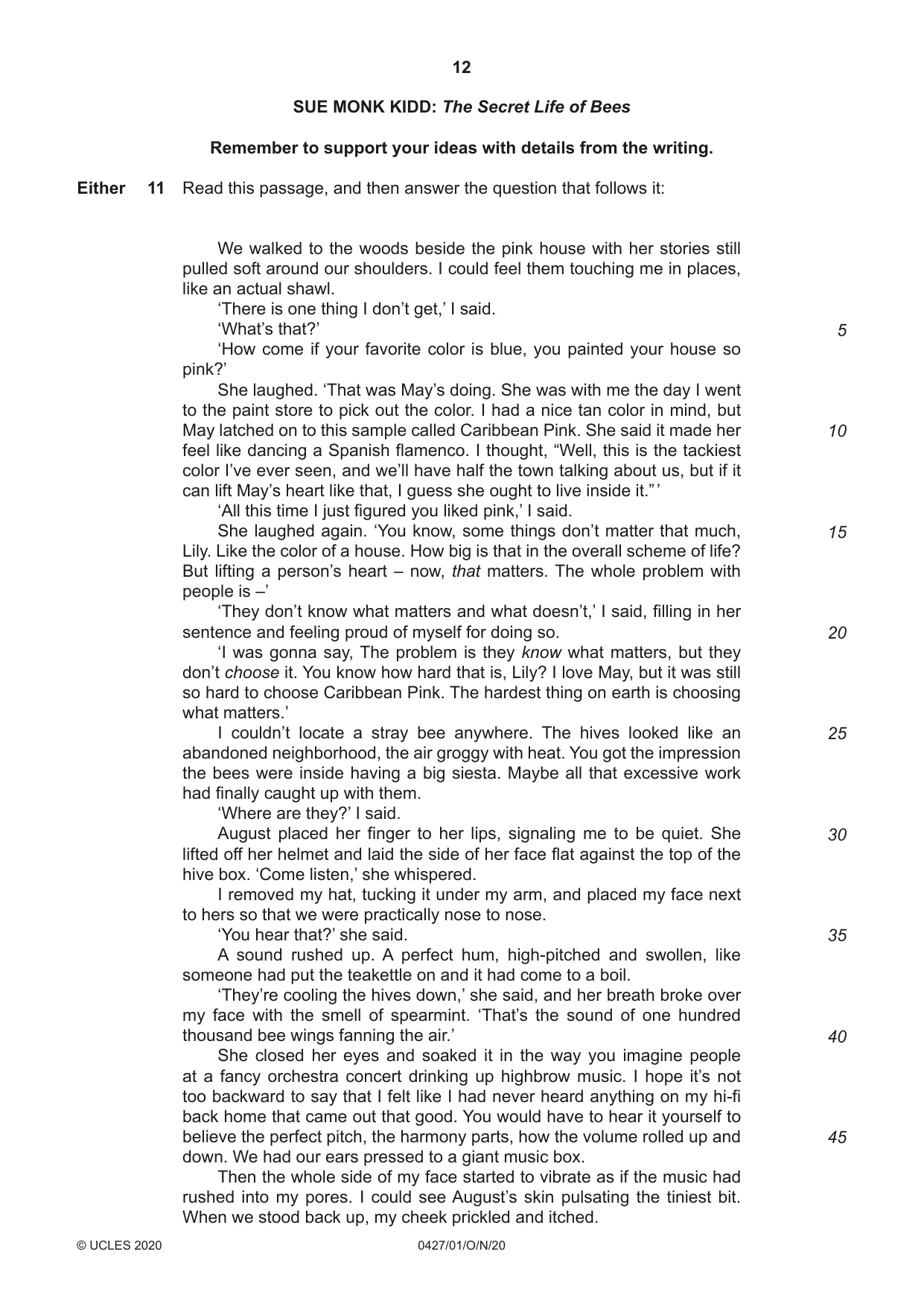 Cambridge IGCSE English - Literature (BES) 0427 2020 Oct/Nov Paper 1 · Variant 0 question paper, page 12 of 16