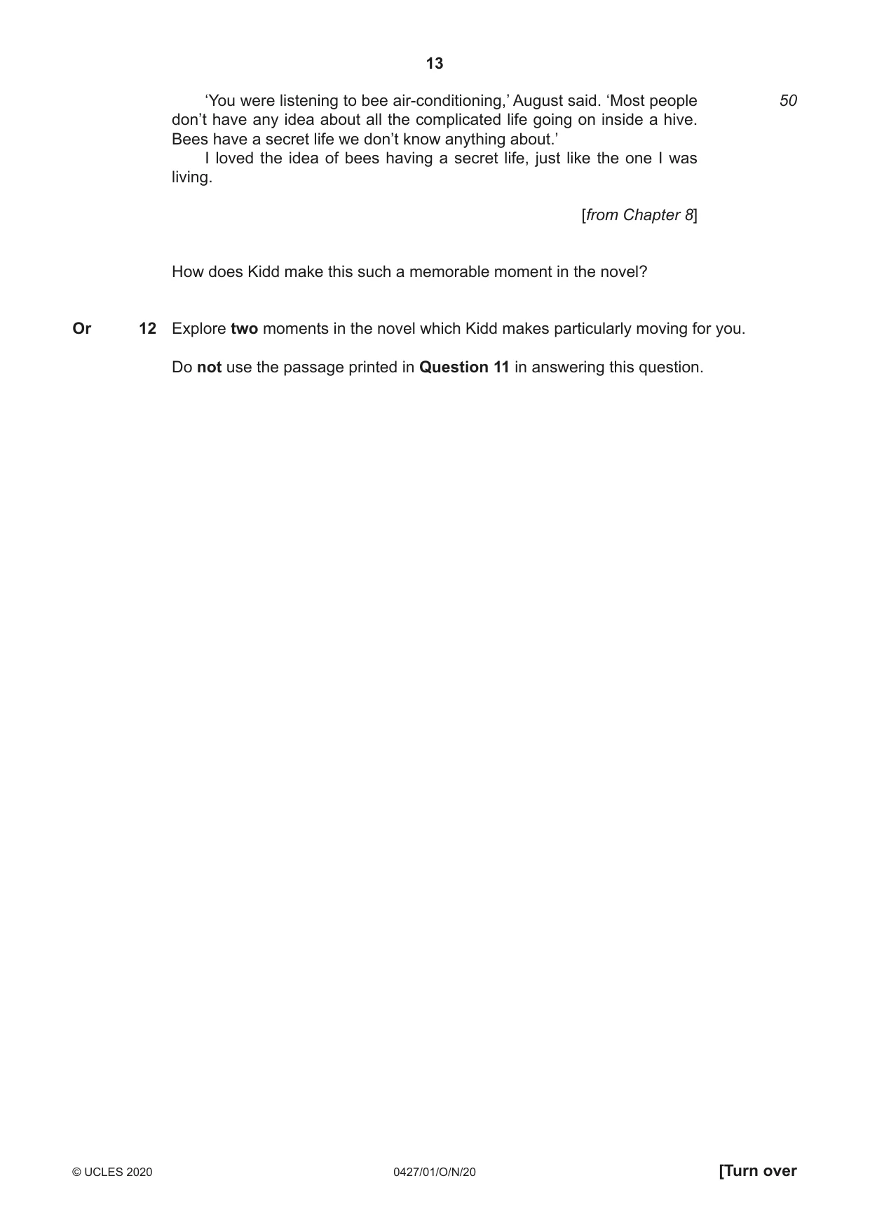 Cambridge IGCSE English - Literature (BES) 0427 2020 Oct/Nov Paper 1 · Variant 0 question paper, page 13 of 16