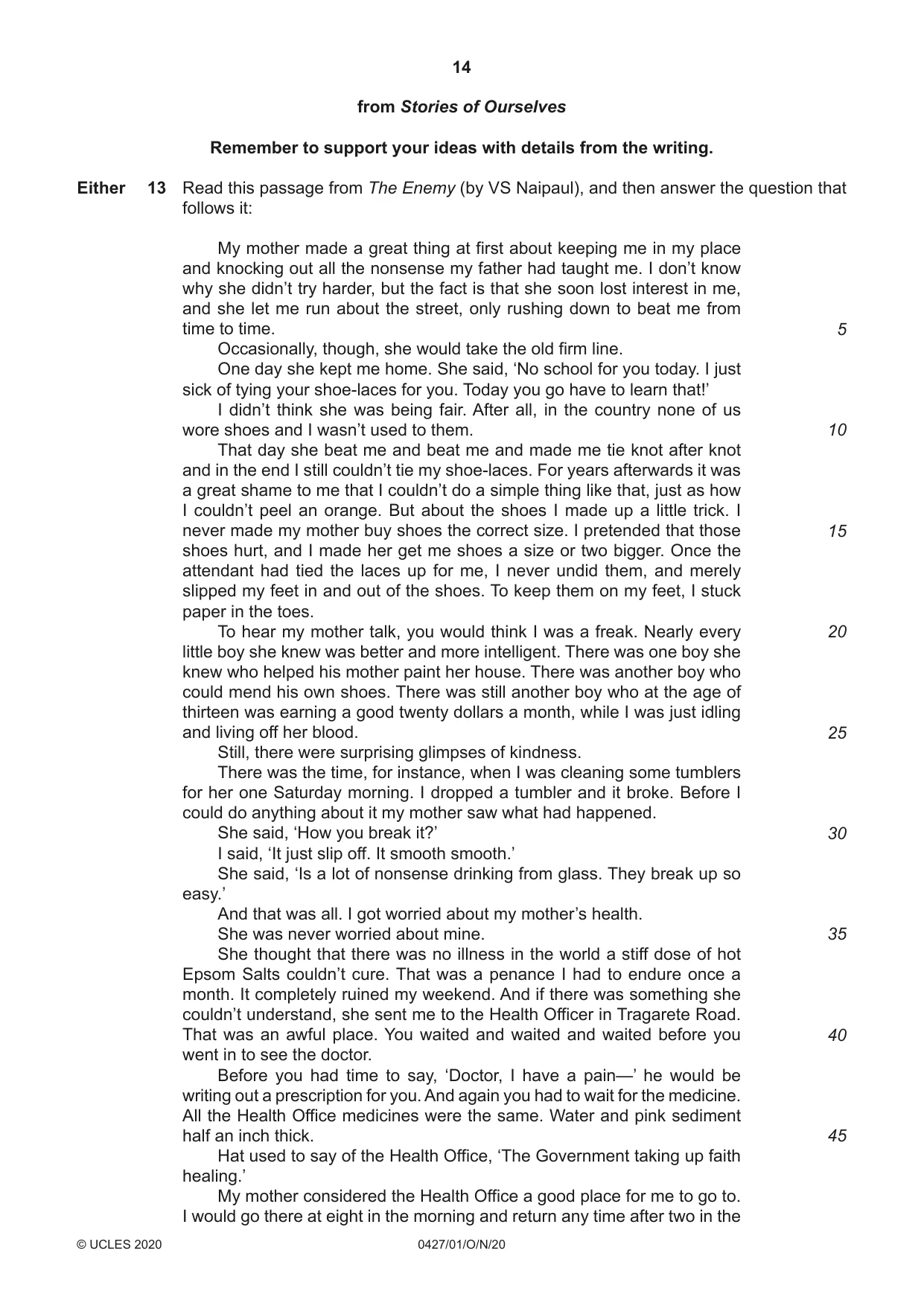 Cambridge IGCSE English - Literature (BES) 0427 2020 Oct/Nov Paper 1 · Variant 0 question paper, page 14 of 16