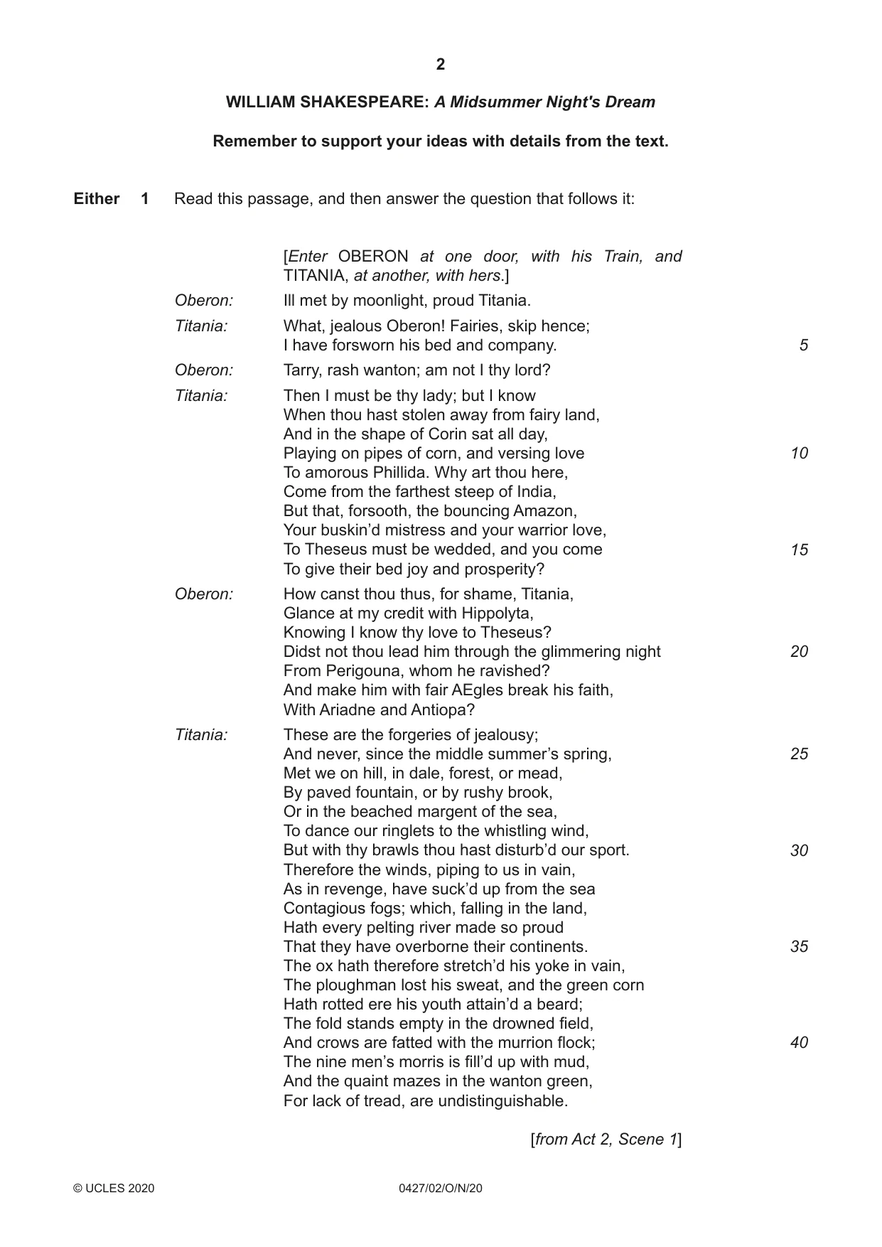 Cambridge IGCSE English - Literature (BES) 0427 2020 Oct/Nov Paper 2 · Variant 0 question paper, page 2 of 8