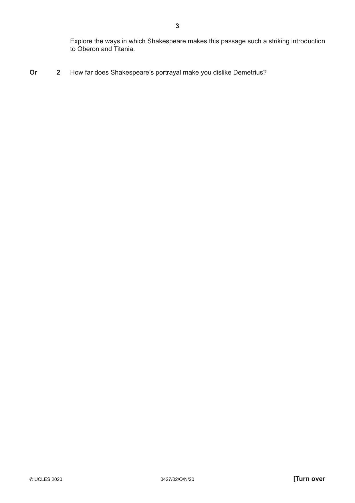 Cambridge IGCSE English - Literature (BES) 0427 2020 Oct/Nov Paper 2 · Variant 0 question paper, page 3 of 8