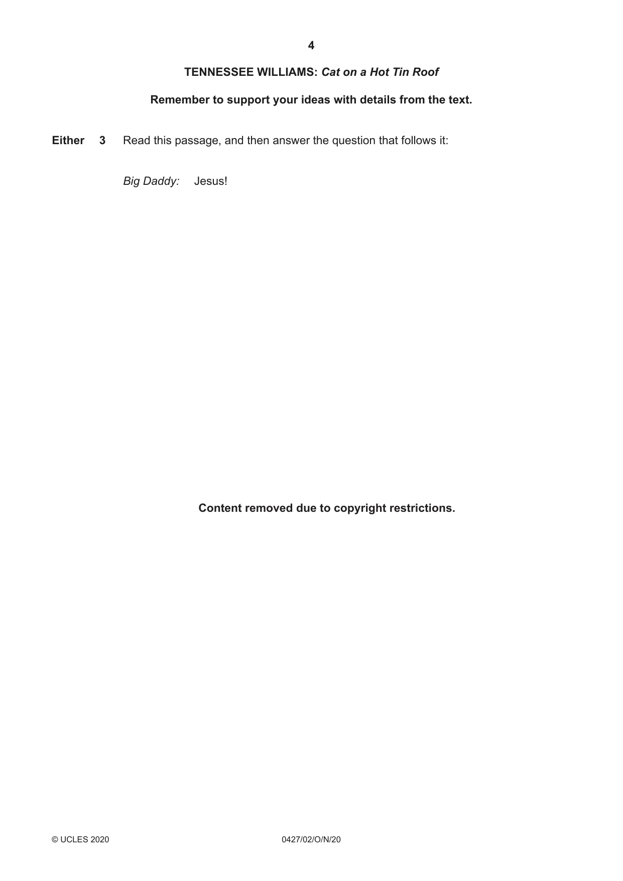 Cambridge IGCSE English - Literature (BES) 0427 2020 Oct/Nov Paper 2 · Variant 0 question paper, page 4 of 8