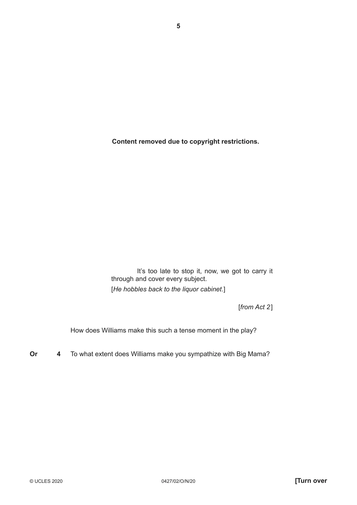 Cambridge IGCSE English - Literature (BES) 0427 2020 Oct/Nov Paper 2 · Variant 0 question paper, page 5 of 8
